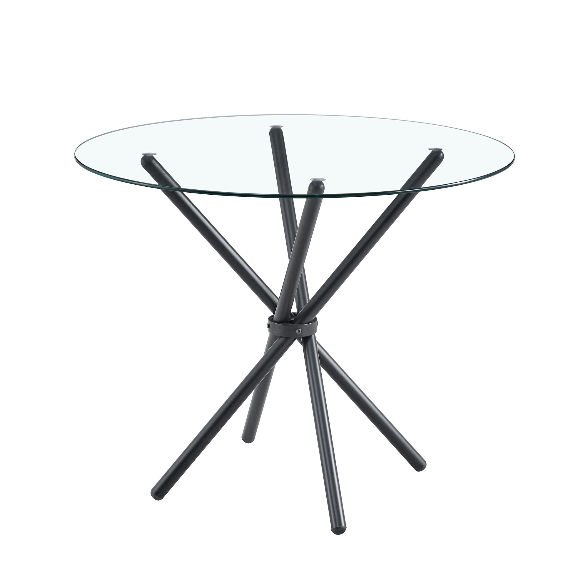 Modern Circular Transparent Tempered Glass Round Table With Metal Legs 36.6" Diameter - Silver / Transparent