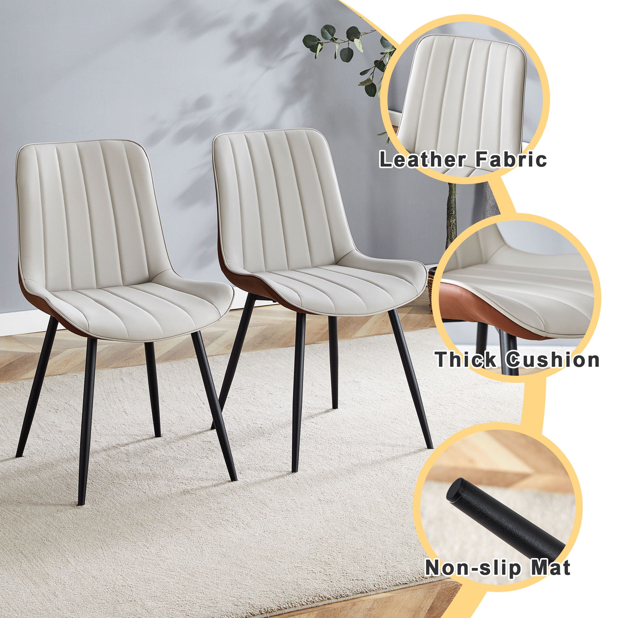 Modern Minimalist Dining Chair Set, Extended Seat Cushion