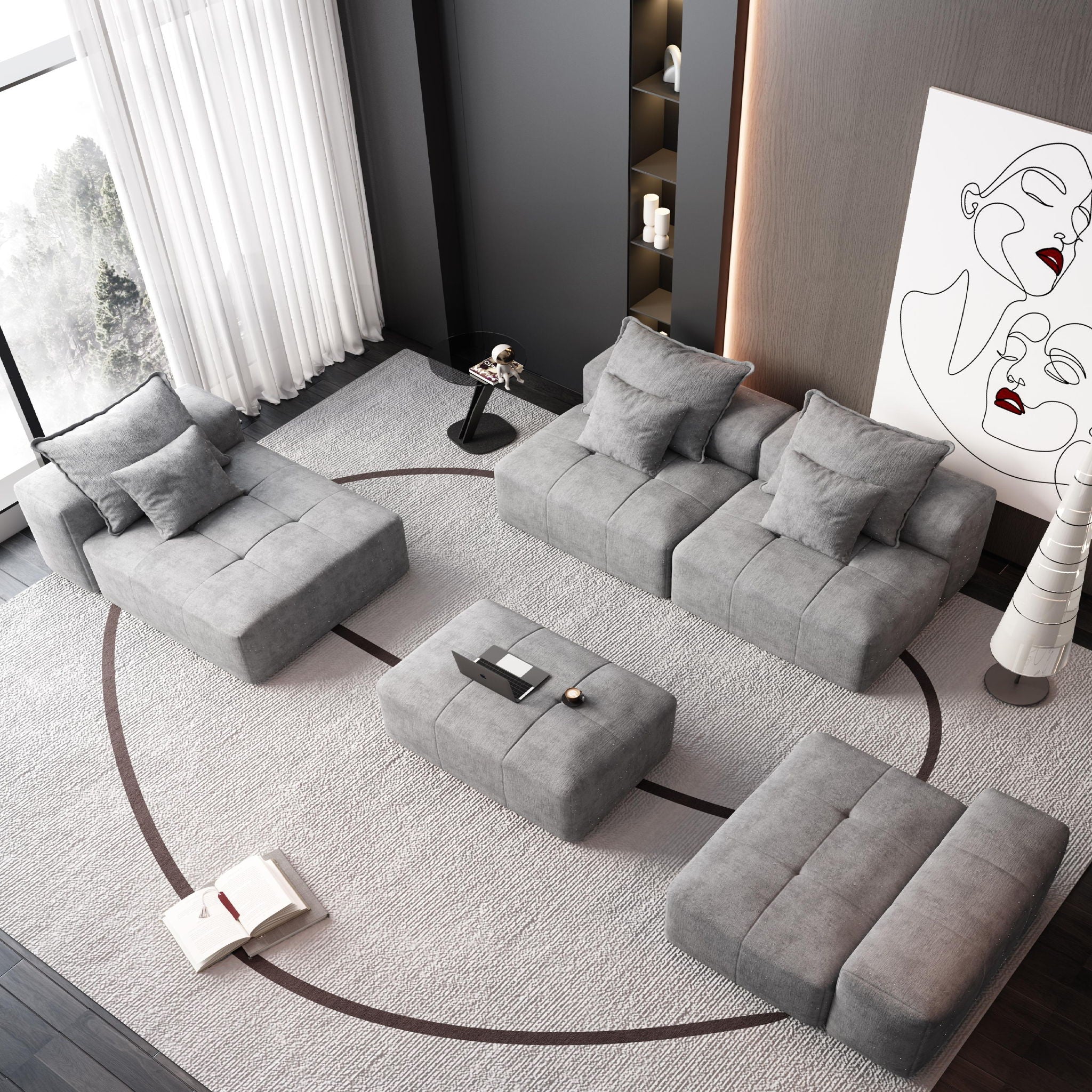 Modern Oversized Diy Combination Modular Sectional Sofa With Pillows
