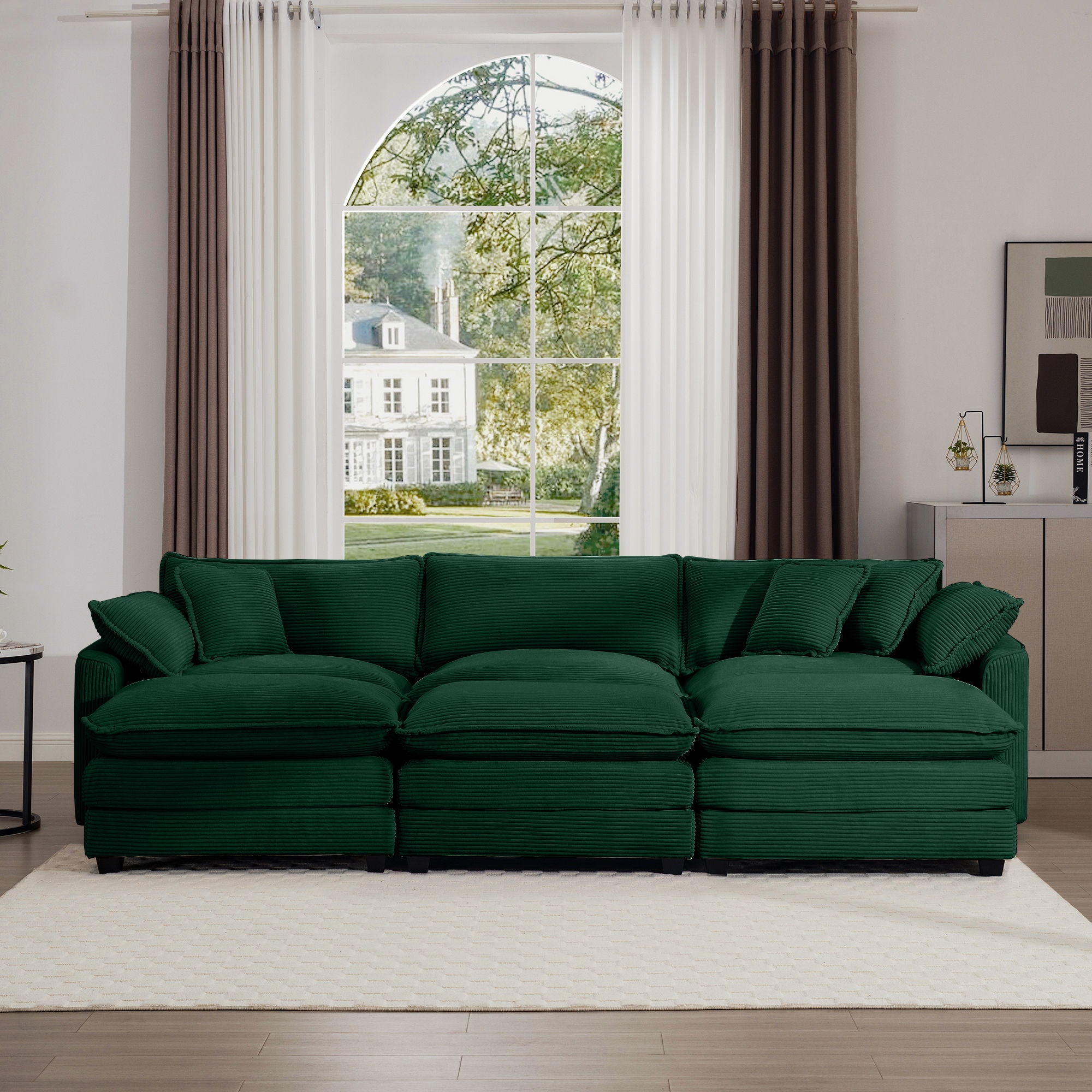 Modern Oversized Modular Cushion Sofa With Ottoman, Low Back, Deep Seating Sofa Set