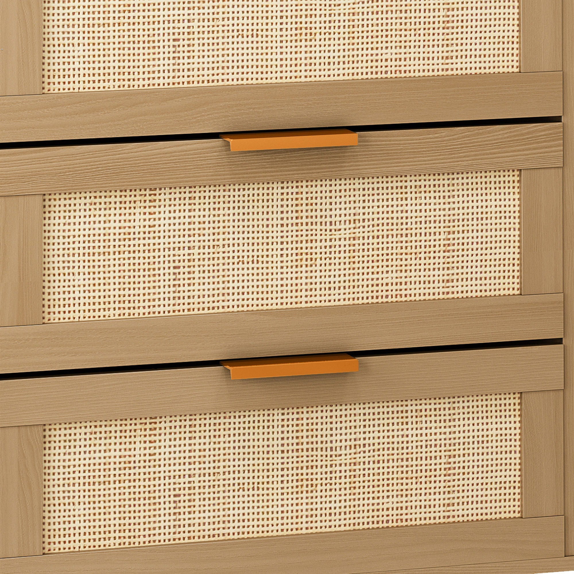 Modern Rattan Dresser With 6 Drawers For Bedroom And Living Room - Oak