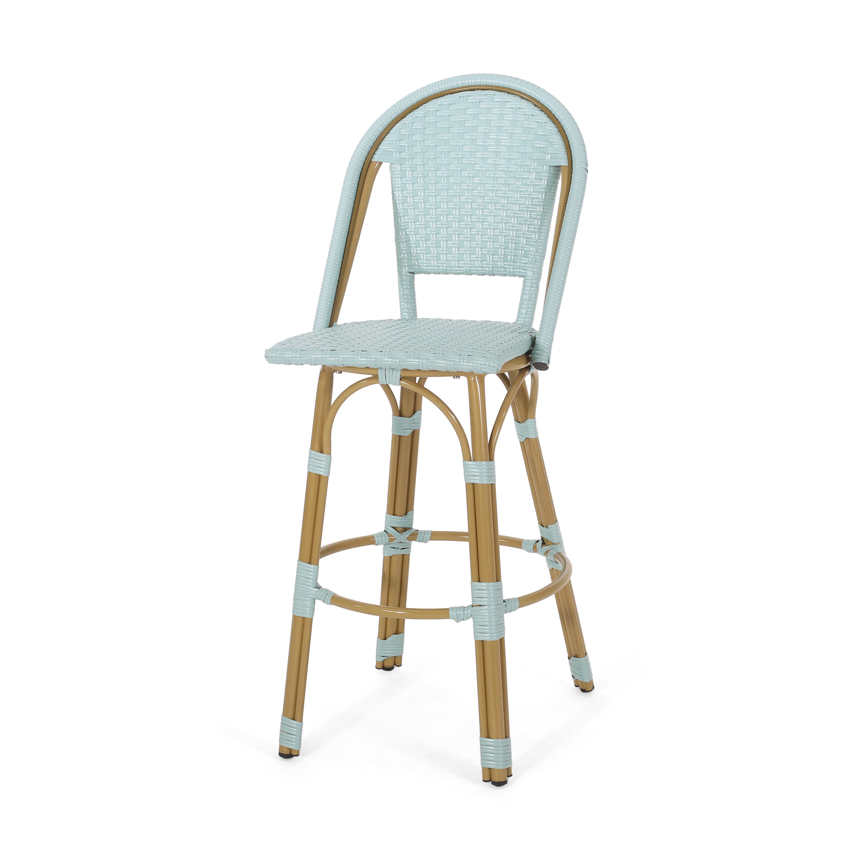 29.5' Outdoor PE Rattan and Aluminum French Barstools, Set of 2