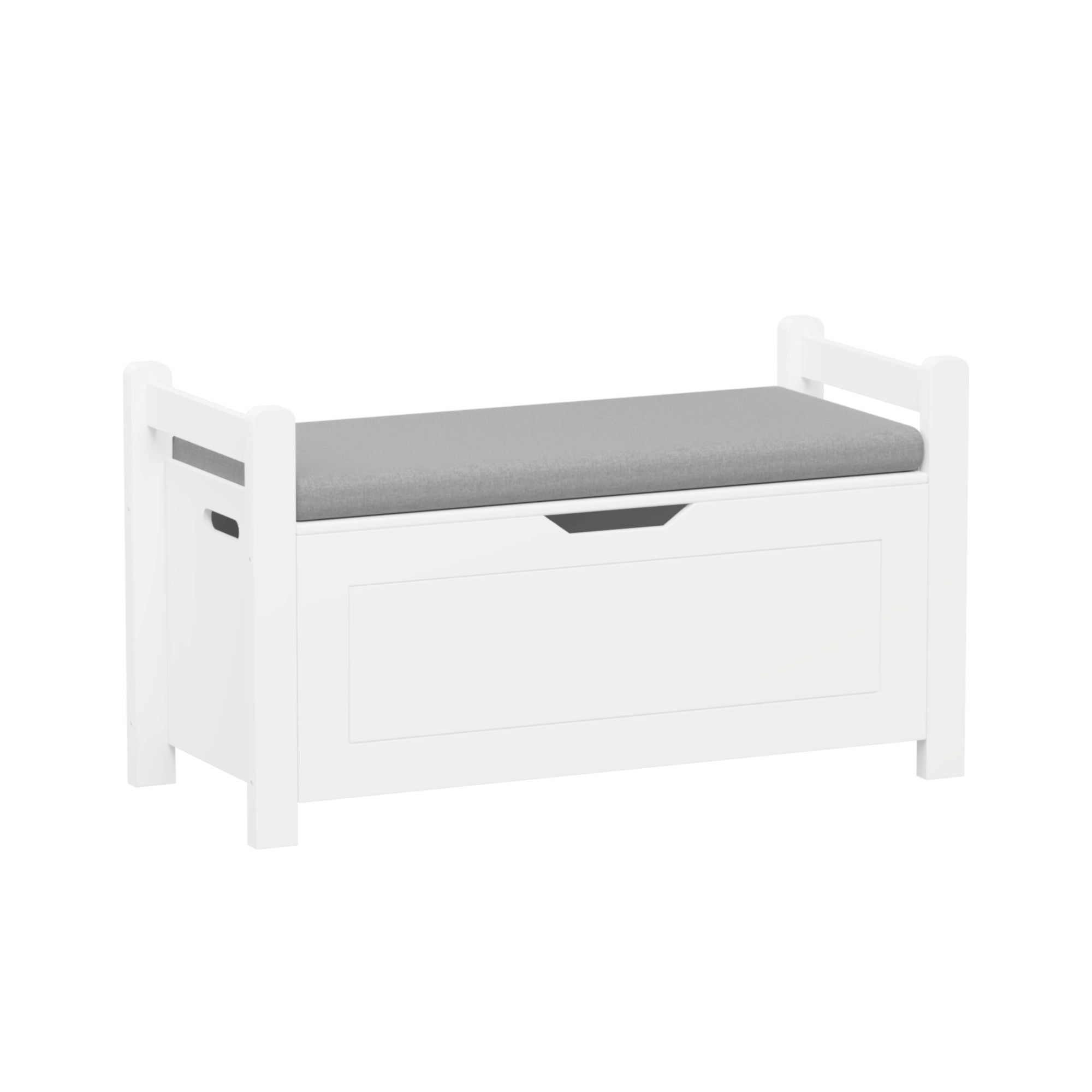 Kids Toy Box Chest Storage Cabinet With Cushion Seat Bench Flip Top Lid Safety Hinge - White