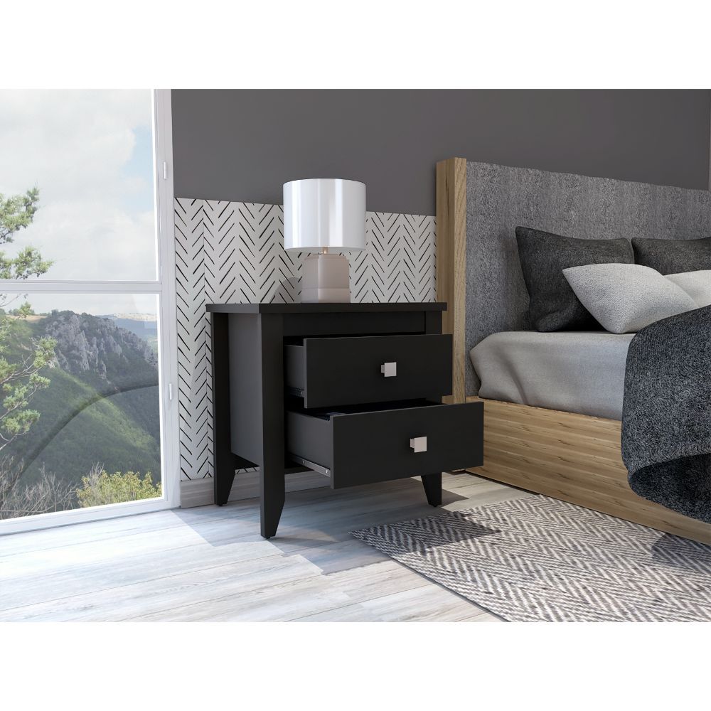 Breeze Four-Legged Modern Bedroom Nightstand with Two Drawers