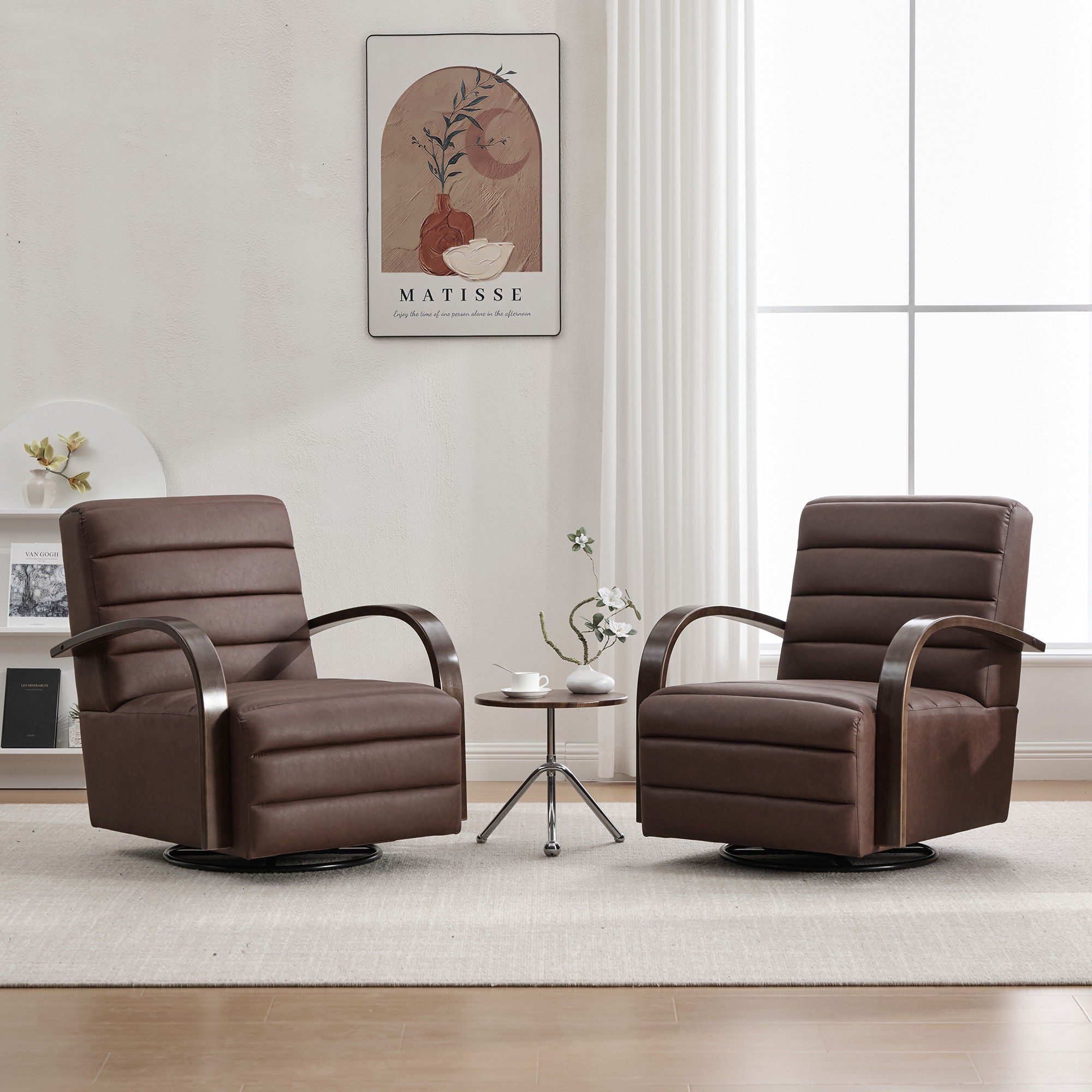 360° Swivel Accent Chair With Armrests, Comfy Lounge - Brown