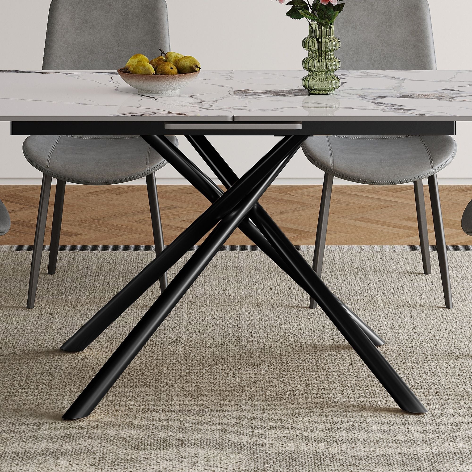 Modern Expandable Dining Table With Retractable Leaf With Chairs