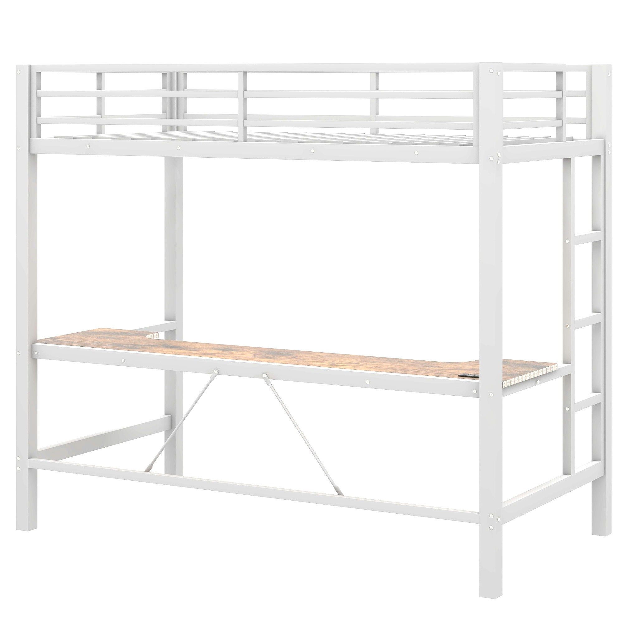 Gaming Metal Loft Bed Frame With LED Light, USB Charge Station And Desk
