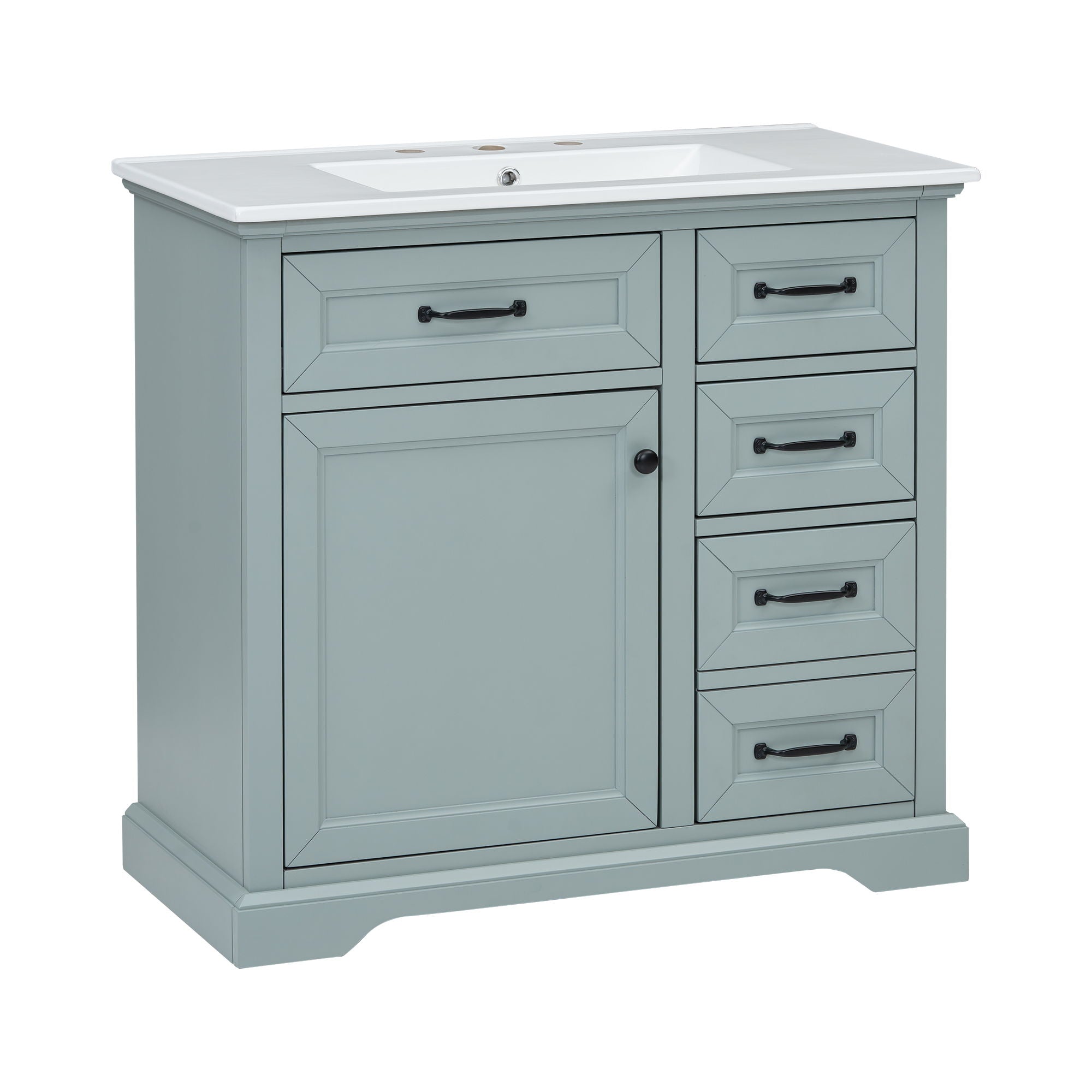 36" Bathroom Vanity With Sink, 2 Tip Out Drawers, Soft Close Hinges