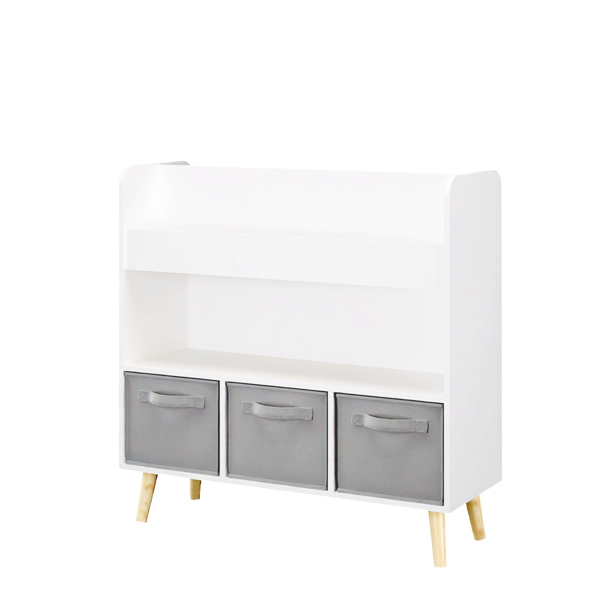 Bookshelf With 3 Bins, Storage Shelf For Toys And Books - White