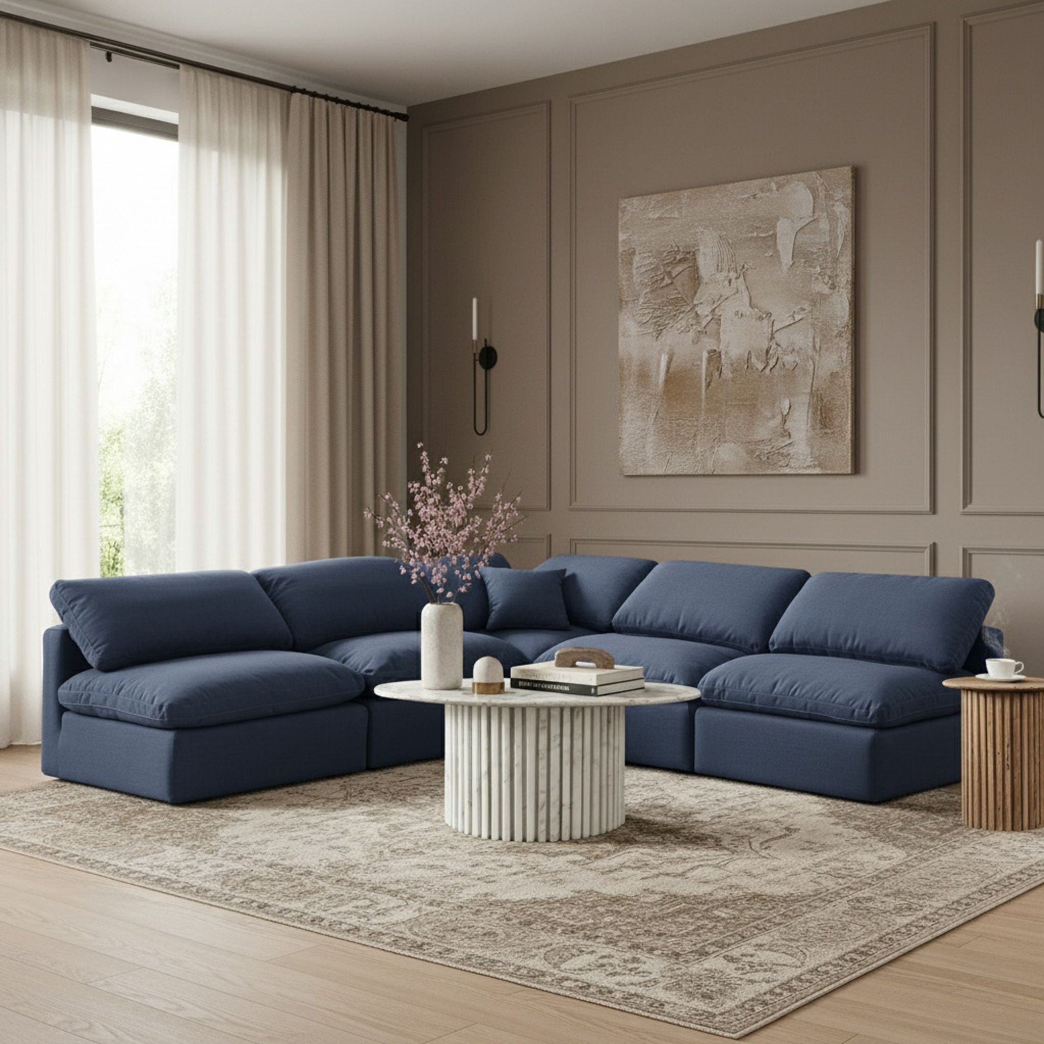 Indulge - Linen 5 Piece Modular Corner Armless Sectional