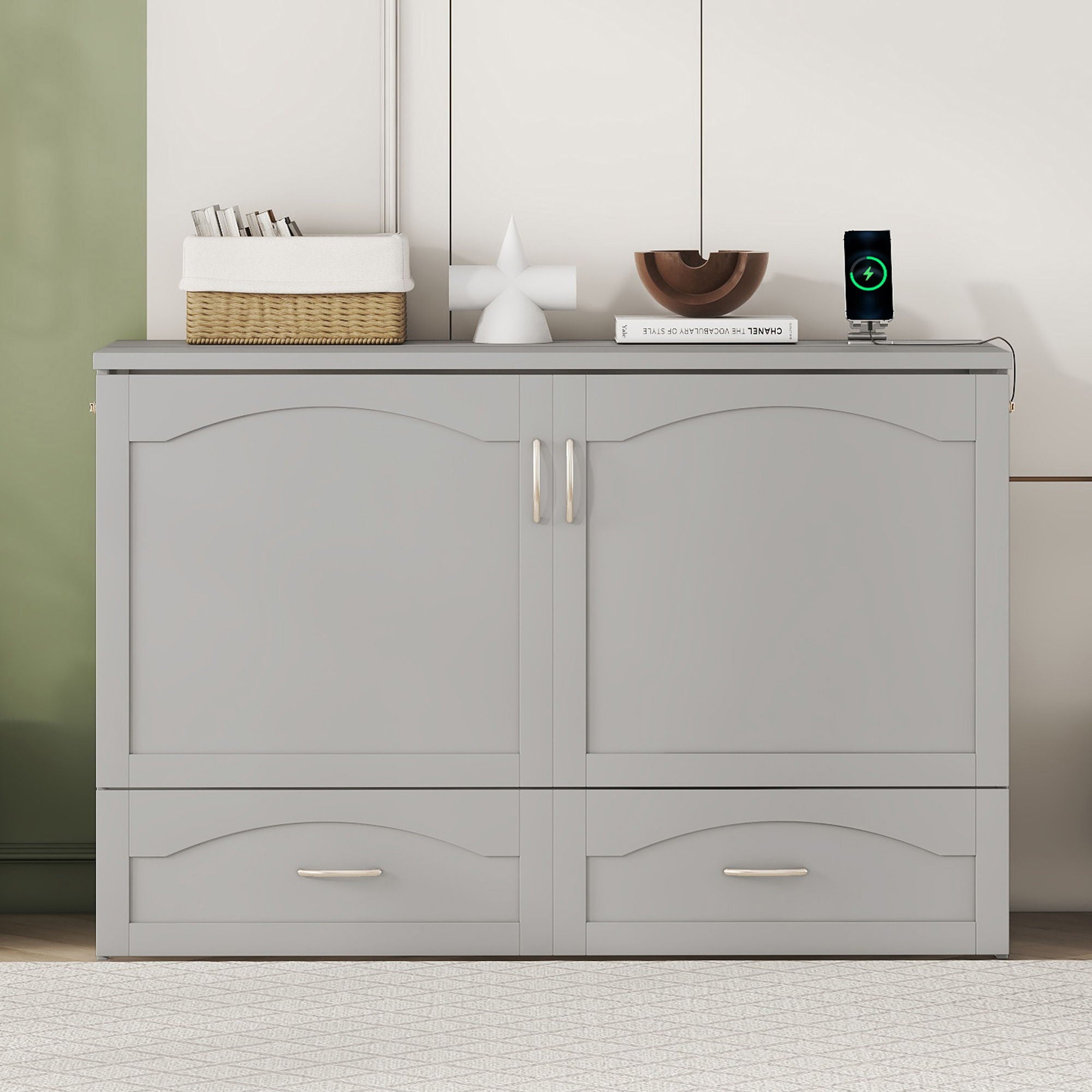 Murphy Wall Bed With Drawer And A Set Of Sockets & USB Ports, Pulley Structure Design