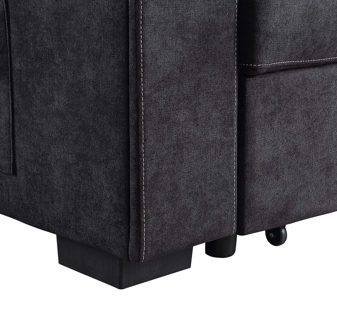 Toby - Woven Fabric Reversible Sleeper Sectional Sofa With Storage Chaise Cup Holder Charging Ports And Pockets