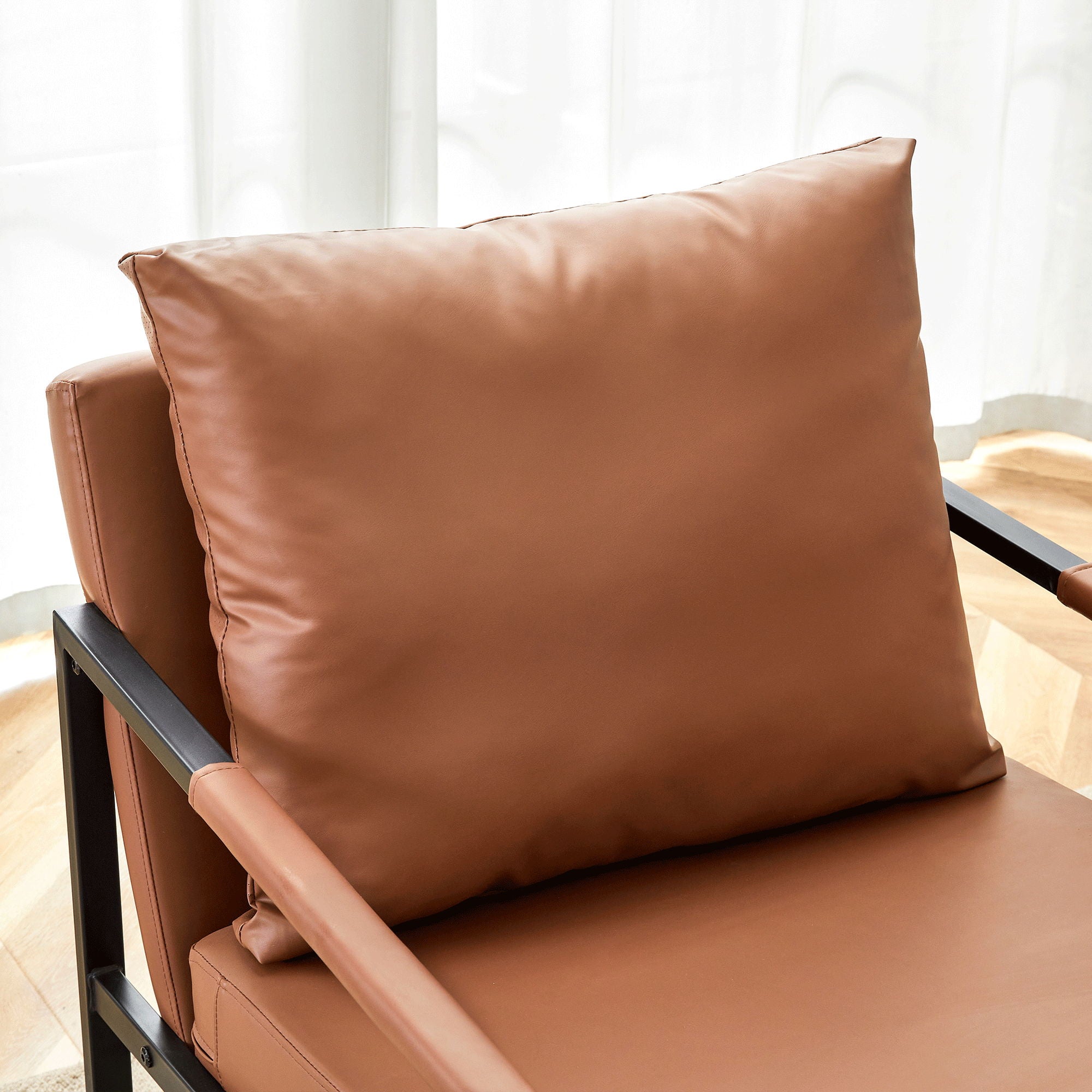 Classic Leather And Metal Frame Sofa, Ergonomically Designed, A Perfect Blend Of Modern And Industrial Styles