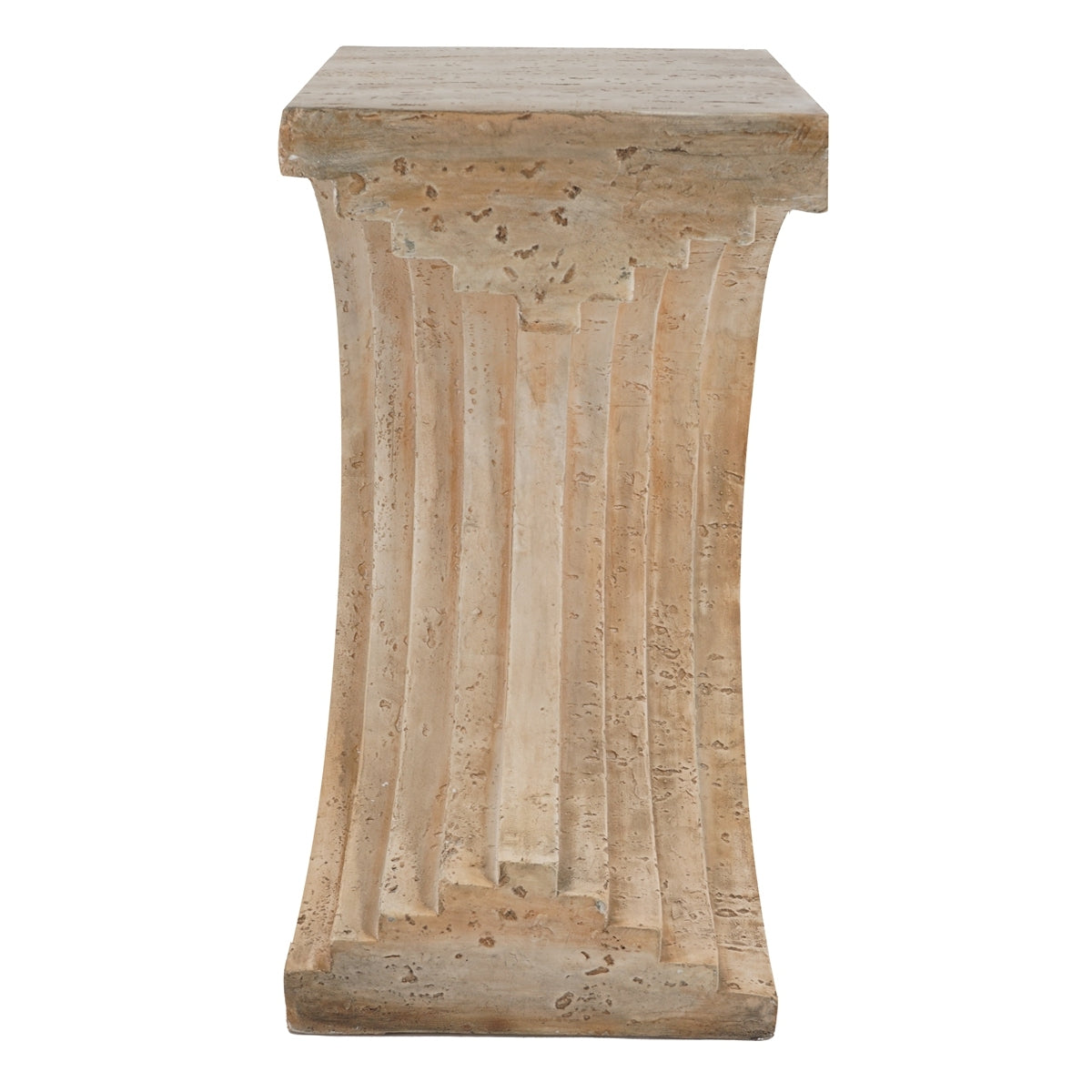 16.3x12.2x22.6 Modern Sculptural Arched Side Table with Faux Travertine Finish