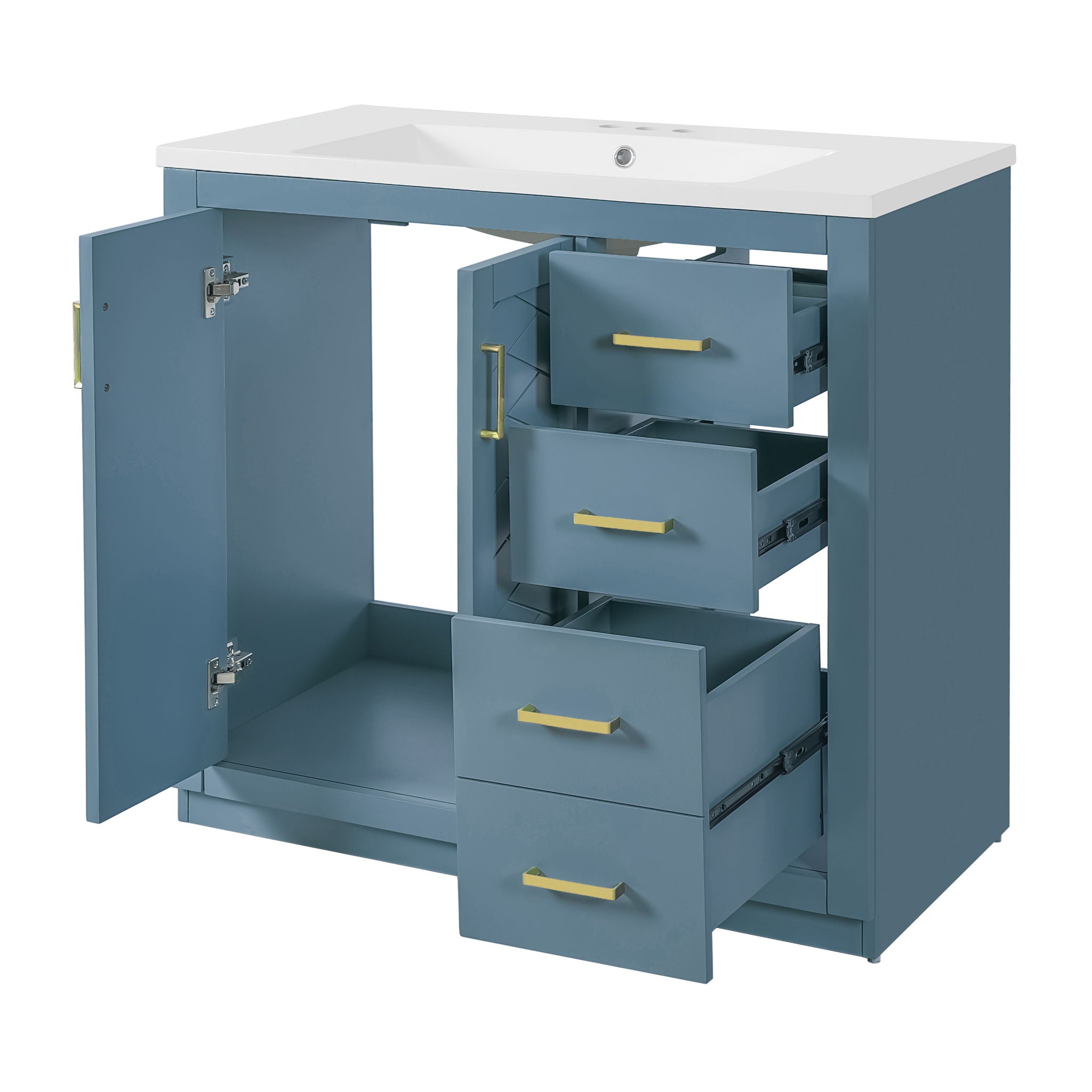 Bathroom Vanity With Sink, Storage Cabinet, Freestanding Set With 3 Drawers & Soft Closing Doors - Indigo