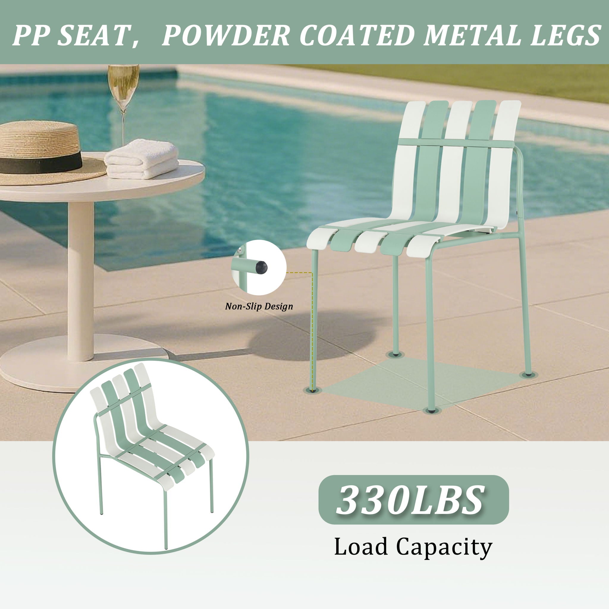 4 Piece Set Of Single Chairs With Modern Color Blocking Design, UV Resistant And Rust Proof - Haze Green / White
