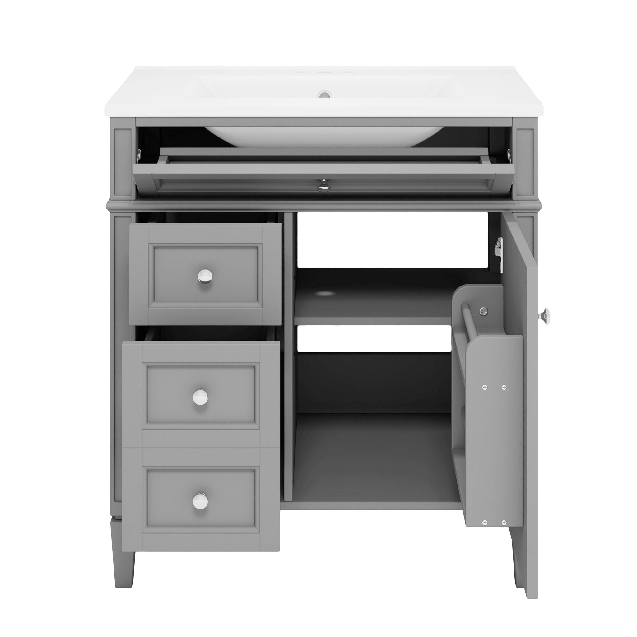 Bathroom Vanity With Medicine Cabinet, Royal Blue Mirror Cabinet, Modern Bathroom Storage Cabinet With 2 Soft Closing Doors And 4 Drawers