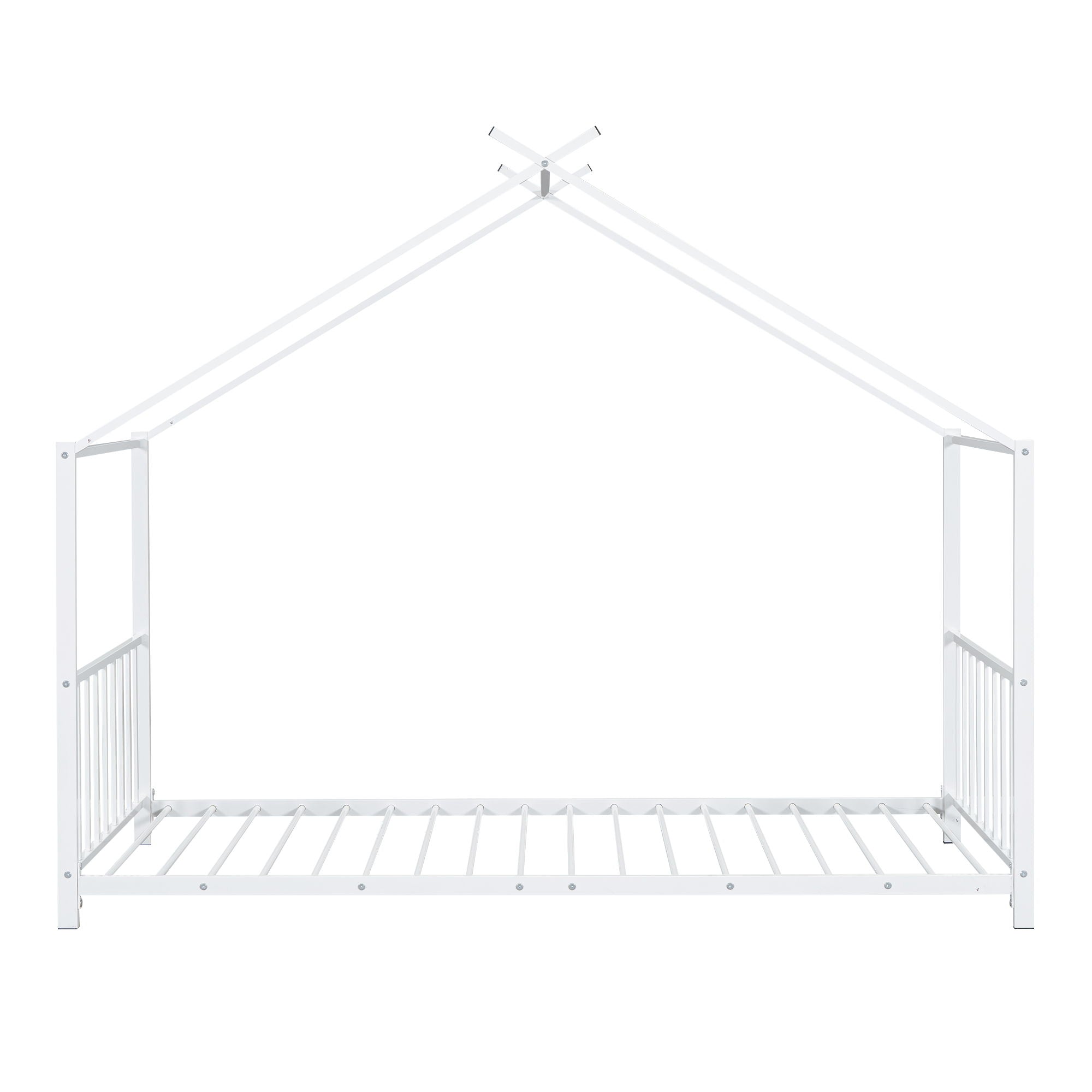 Twin Size Metal House Platform Bed - White