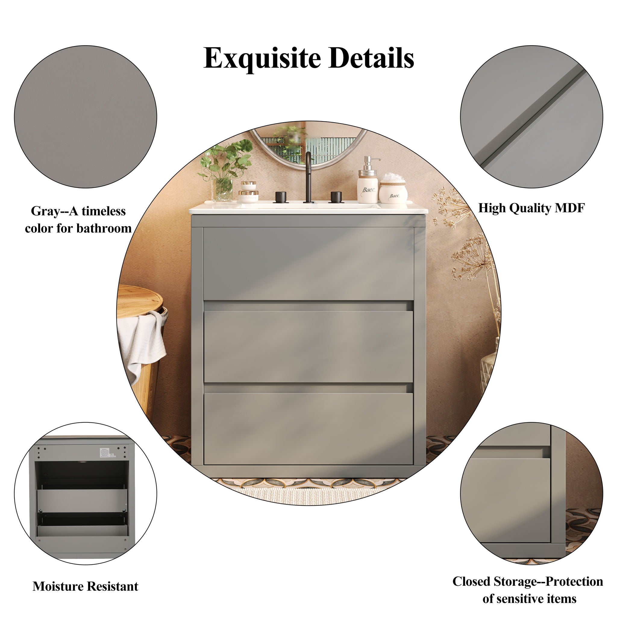 Double Sinks Bathroom Vanity Set With 2 Ceramic Basins