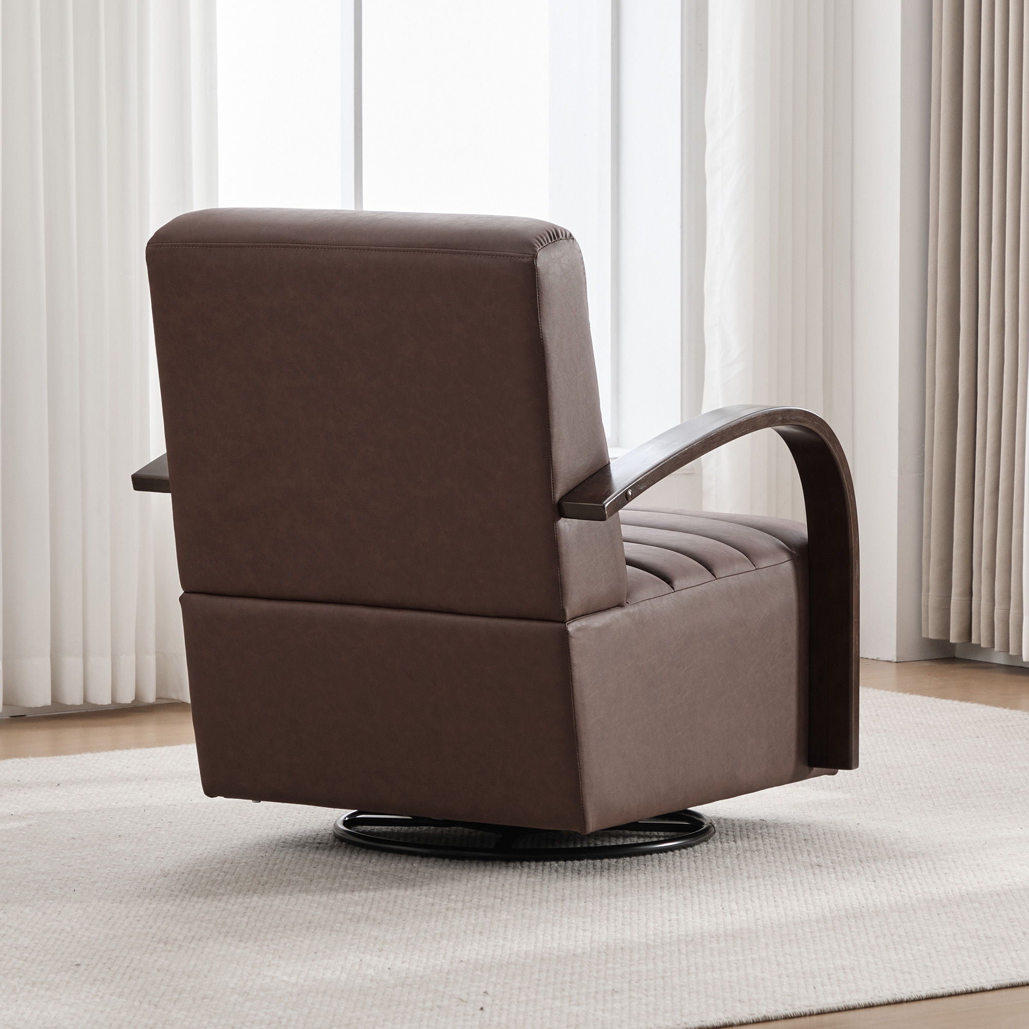 360° Swivel Accent Chair With Armrests, Comfy Lounge - Brown