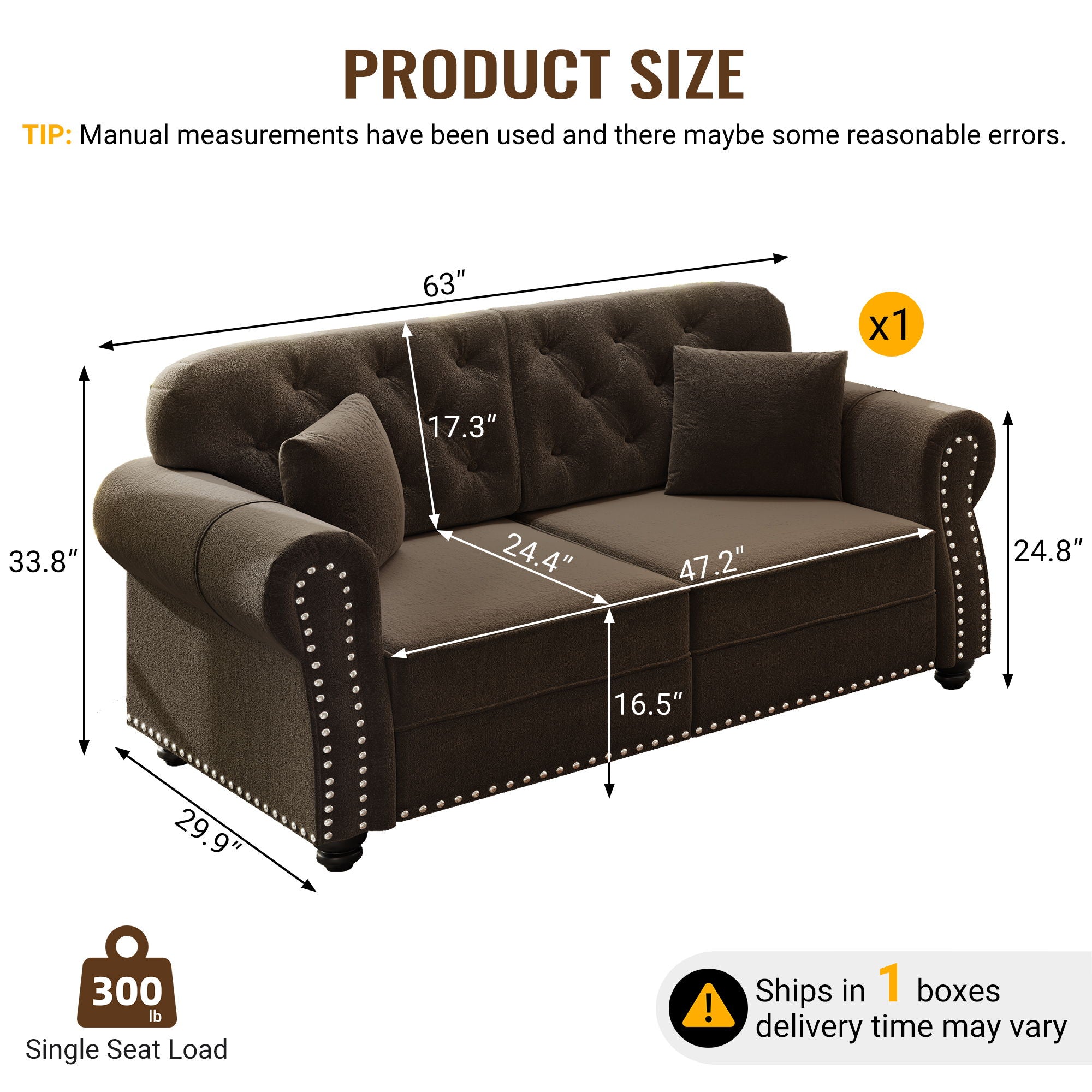 Upholstered Chesterfield Sofa With Nailhead Trim And Rolled Armrests