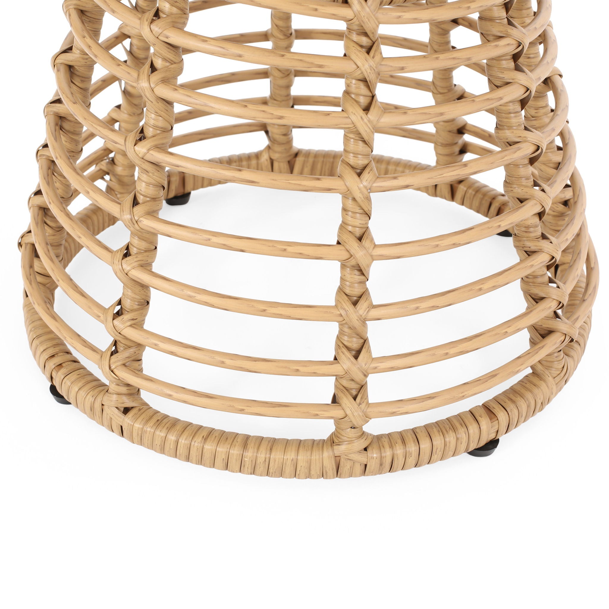 San Pedro - Boho Style Side Table With Tempered Glass Top - Light Brown Rattan
