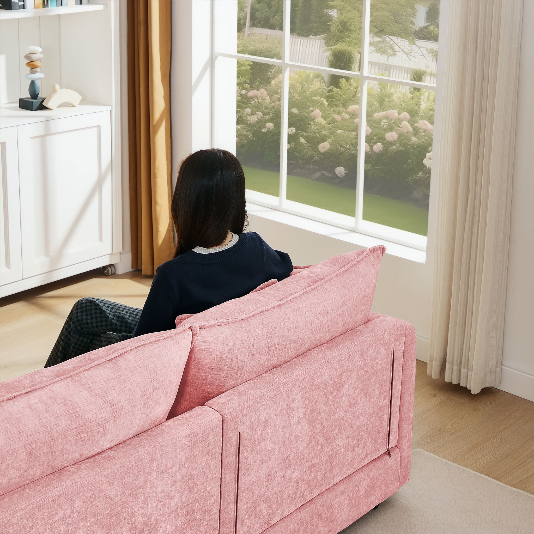 Modular L-Shaped Sectional Sofa Set With Movable Ottoman - Pink