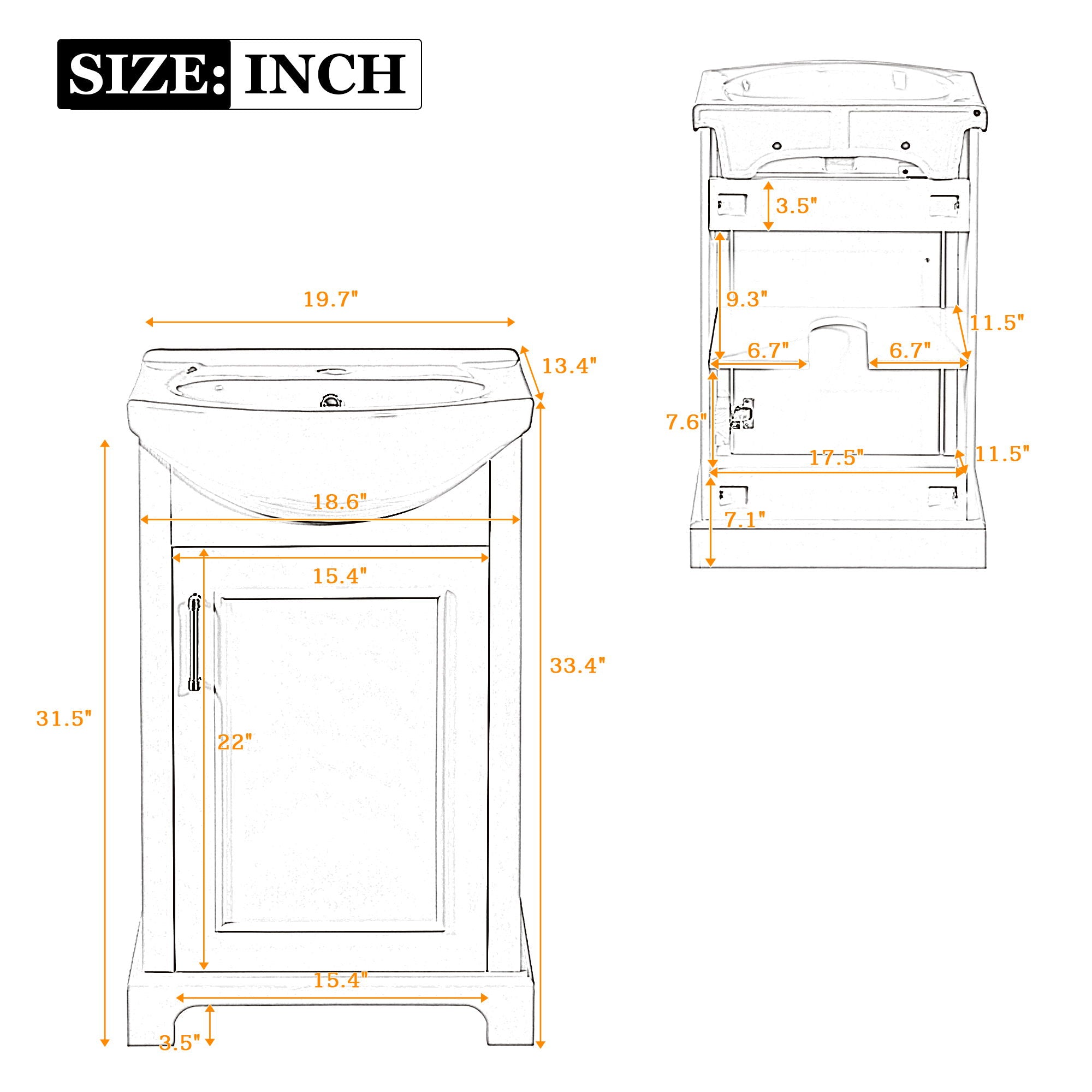 Bathroom Vanity With Bulged Sink, Cabinet, Soft-Close Door, Freestanding Single Unit