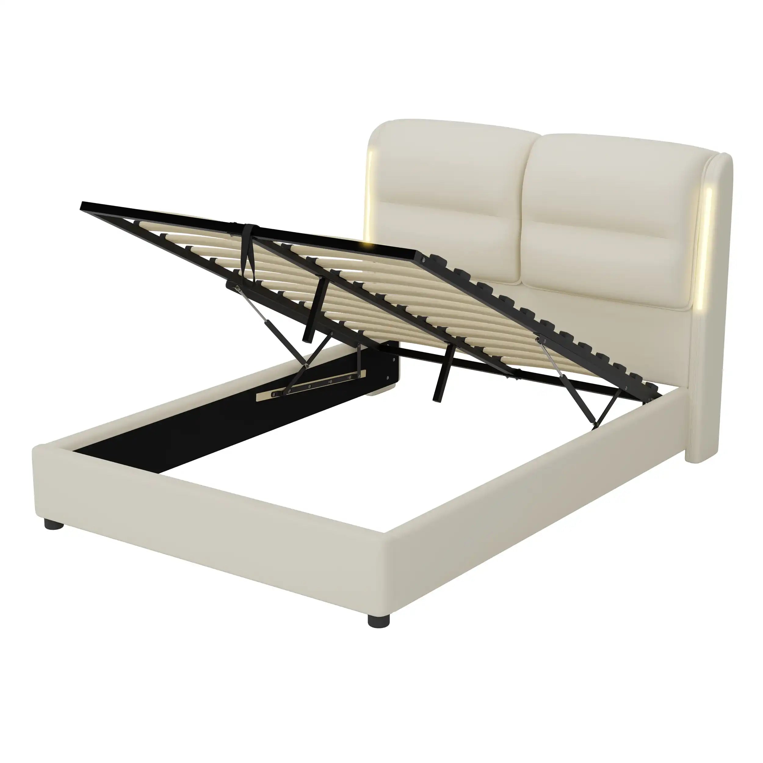 Upholstered Queen Size Hydraulic Platform Bed with Lift Up Storage and Sensor LED Lights - Best Buy Furniture
