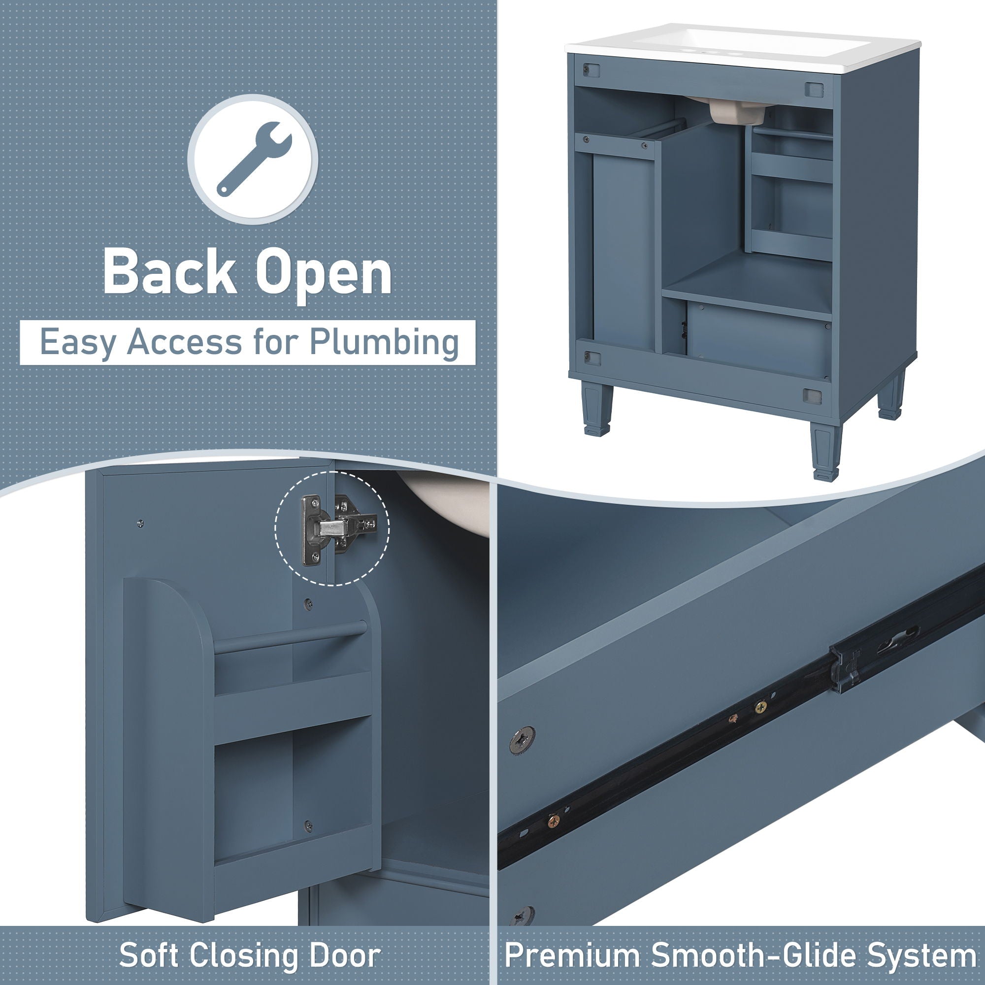 Bathroom Vanity With Sink, Deep Drawer, Door Shelf, 2 Tier Basket