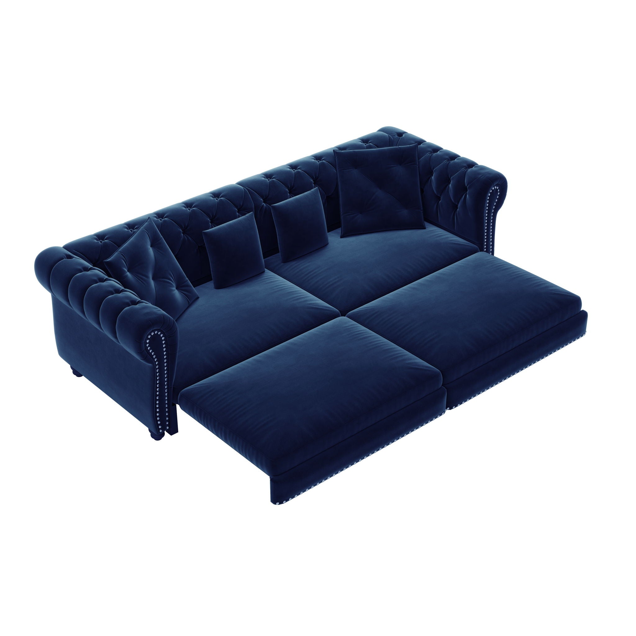 3 In 1 Pull Out Sofa Bed, Convertible Sleeper Sofa Bed, 3 Seater Sofa With Movable Ottoman - Blue