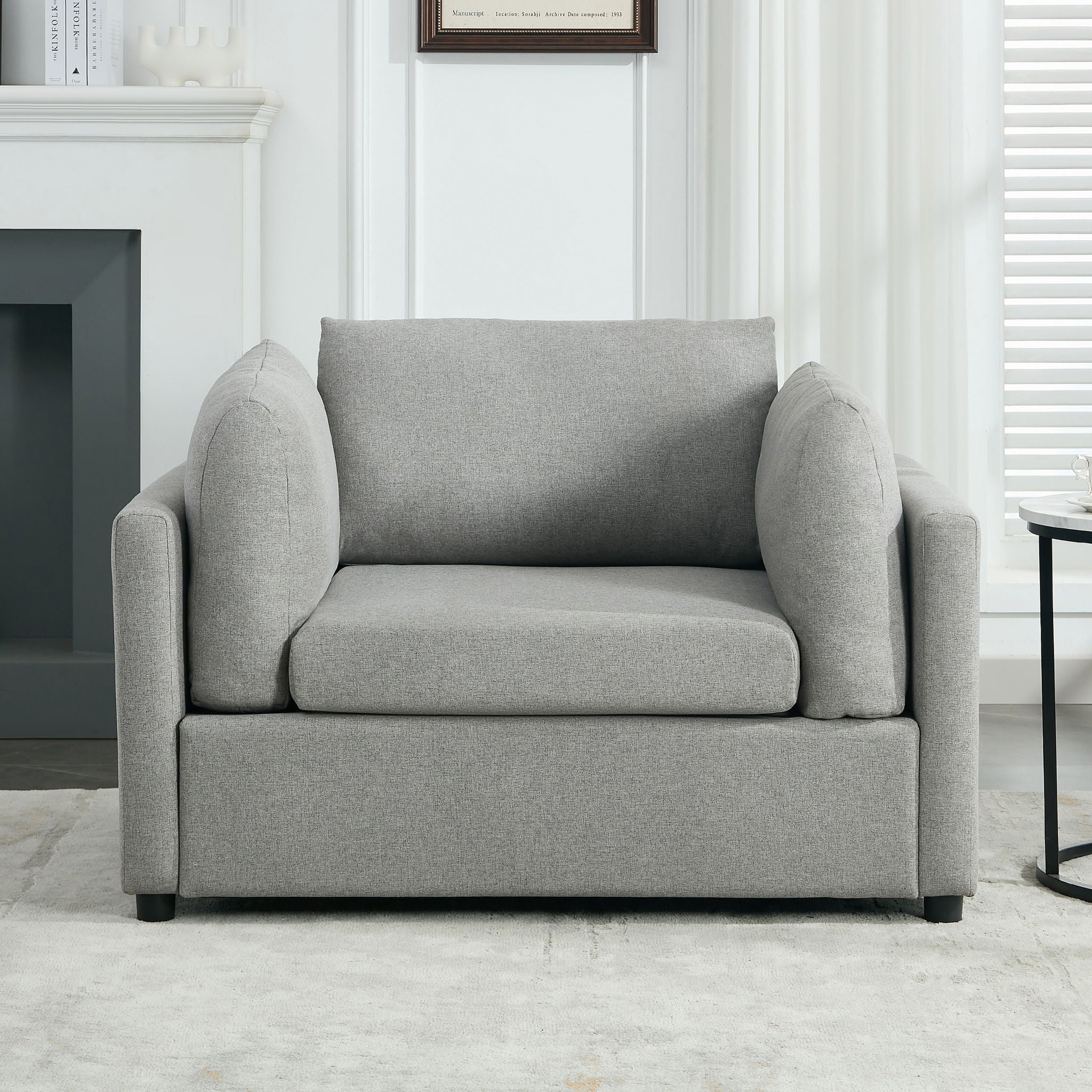 Wide Modern Oversized Armchair With Ottoman Stool, Single Sofa With Lumbar Support, Accent Chair