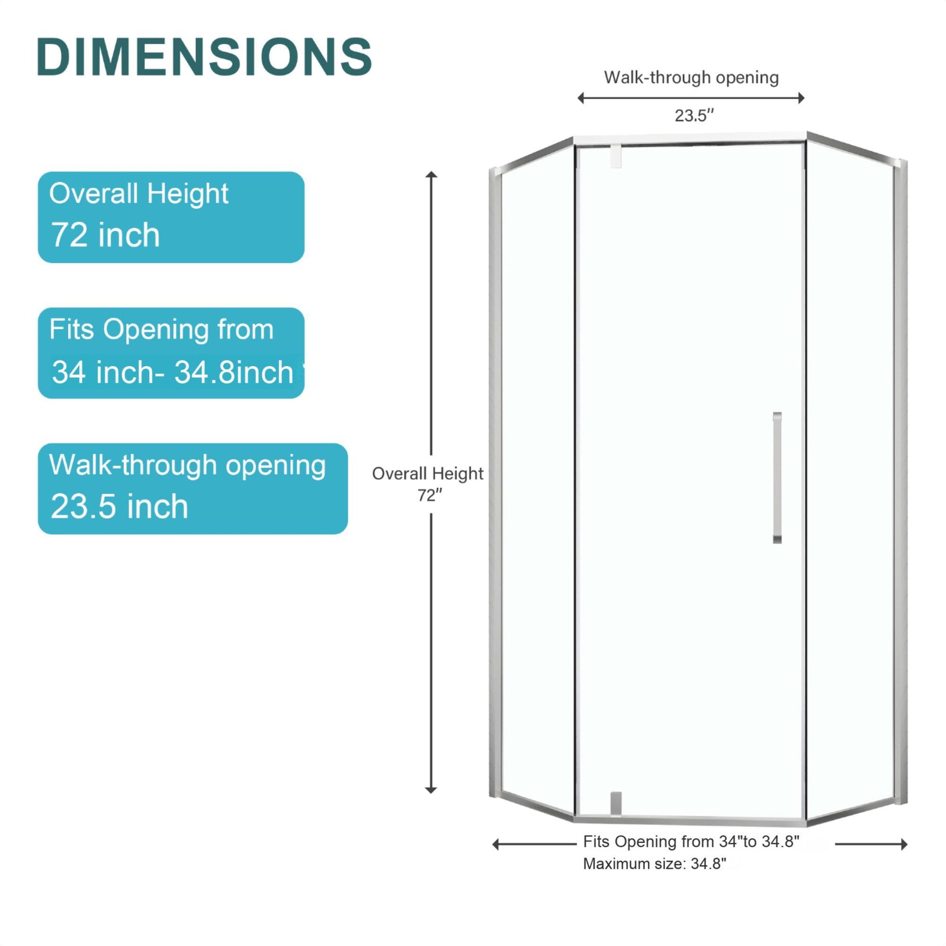Semi Frameless Neo Angle Hinged Shower Enclosure With Clear Tempered Glass - Brushed Nickel - Best Buy Furniture