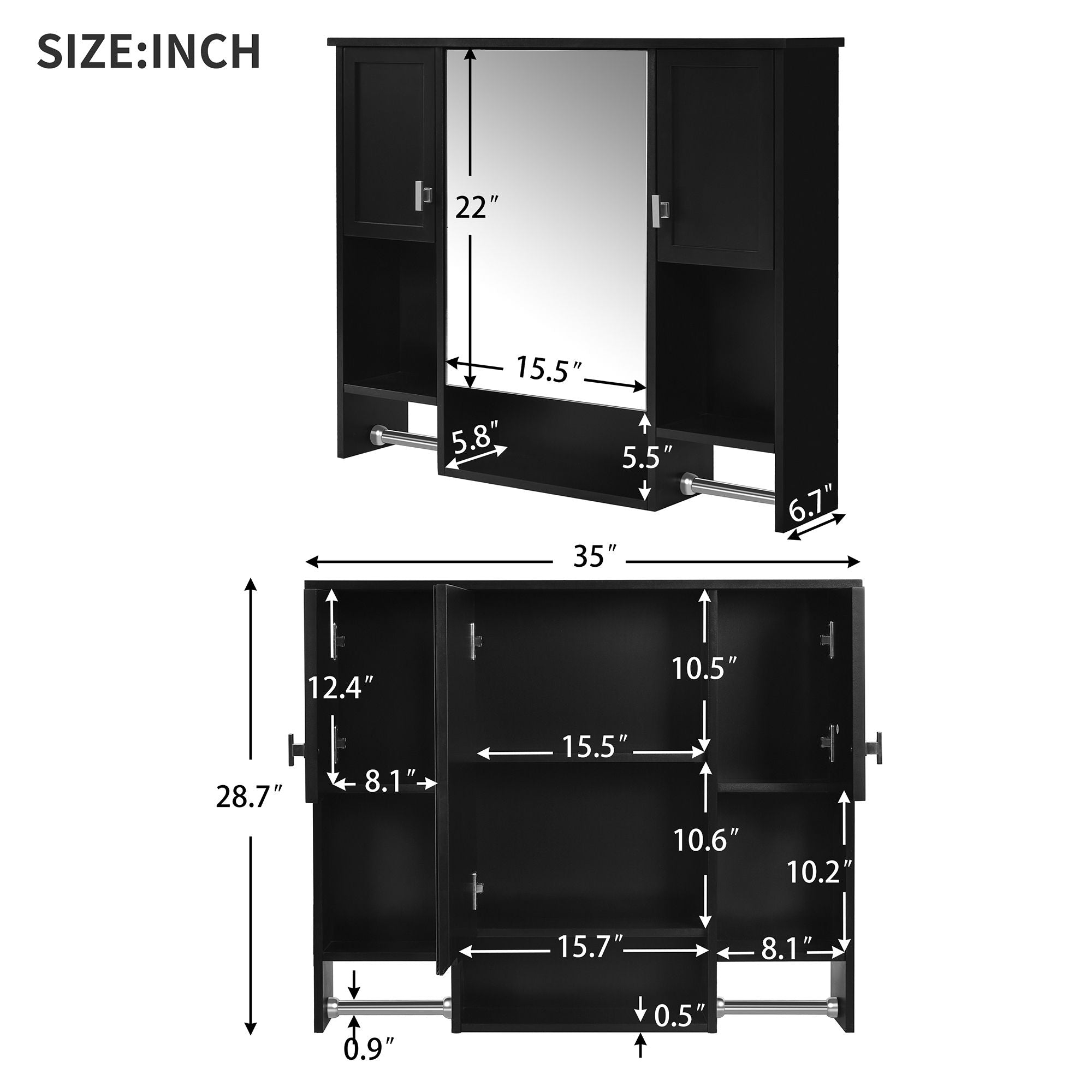 Wall Mounted Bathroom Storage Cabinet With Mirror, Medicine Cabinet With Towel Bar