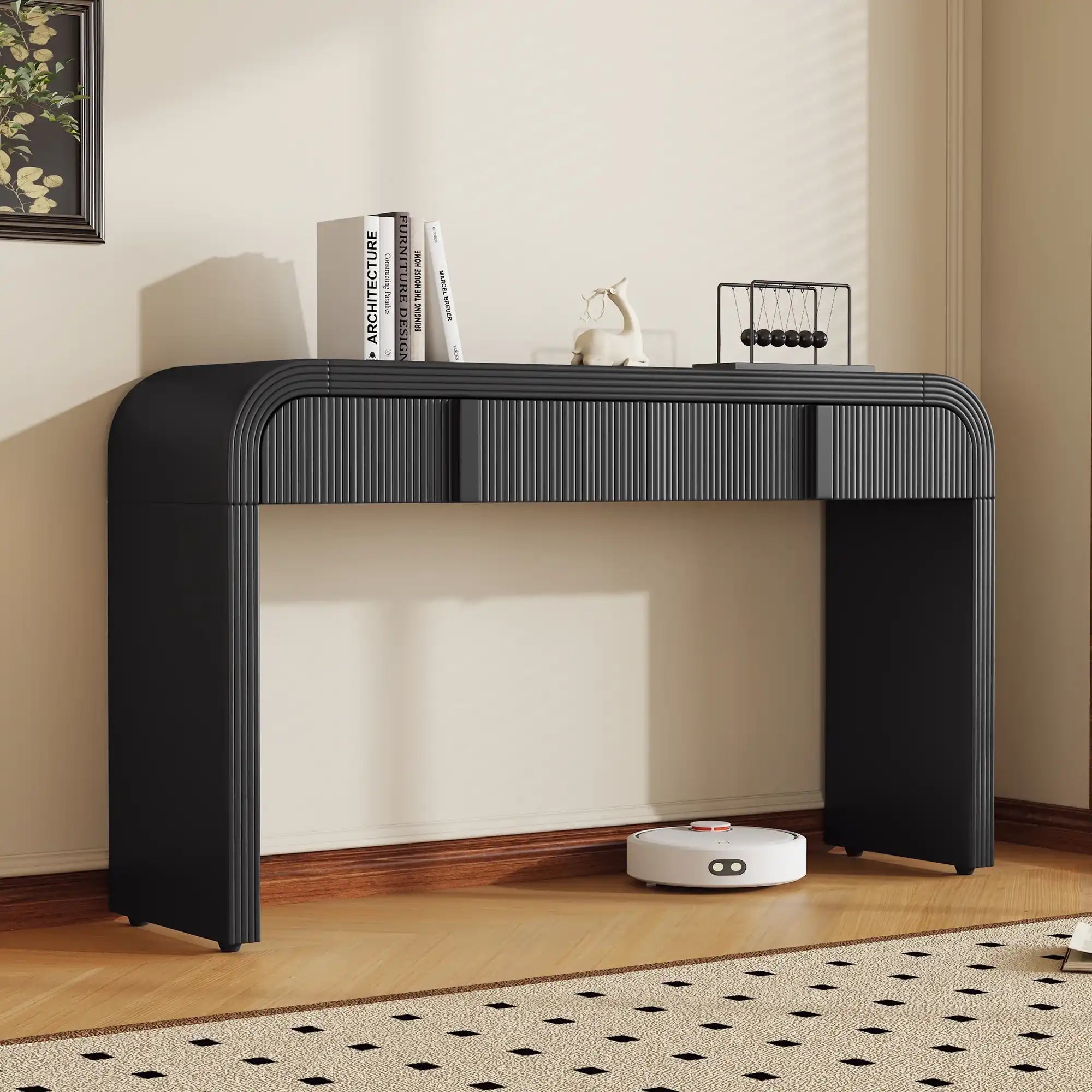 TREXM Modern Console Table with 2 Drawers, Black