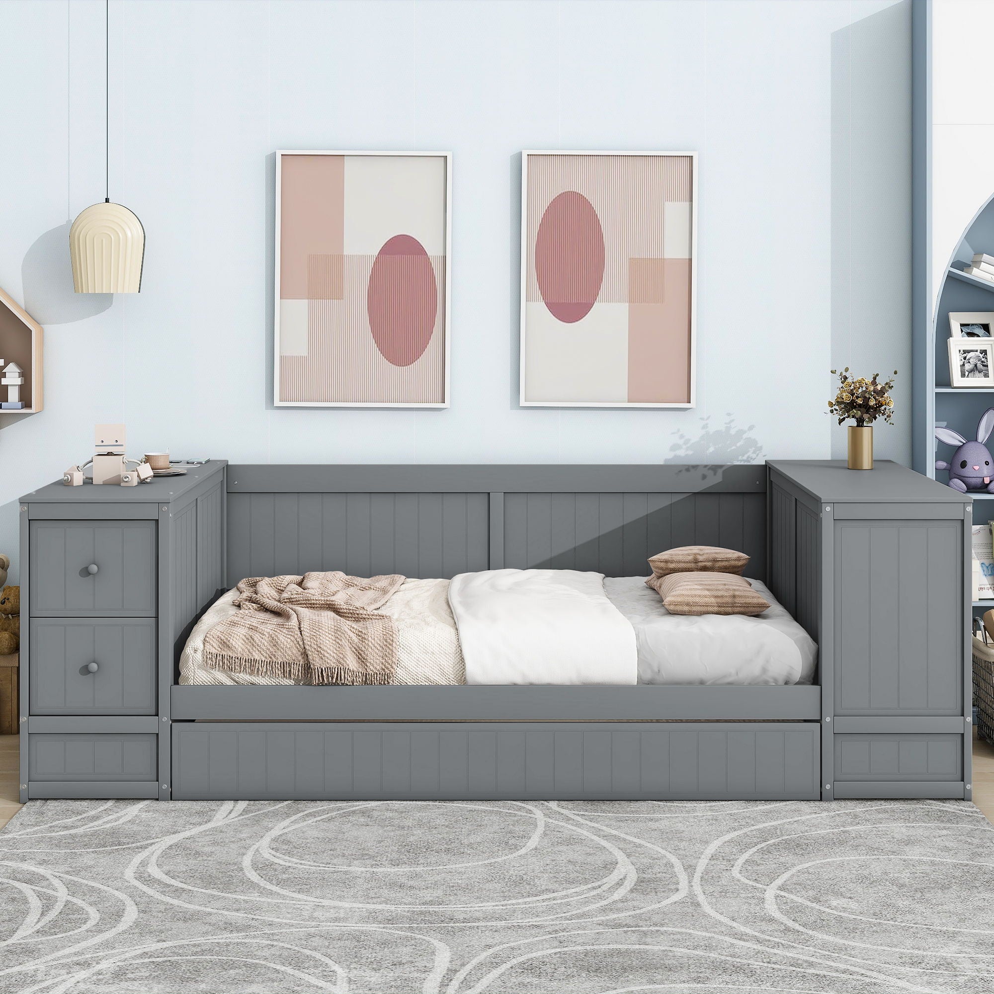 Daybed With Storage Arms, Trundle And Charging Station