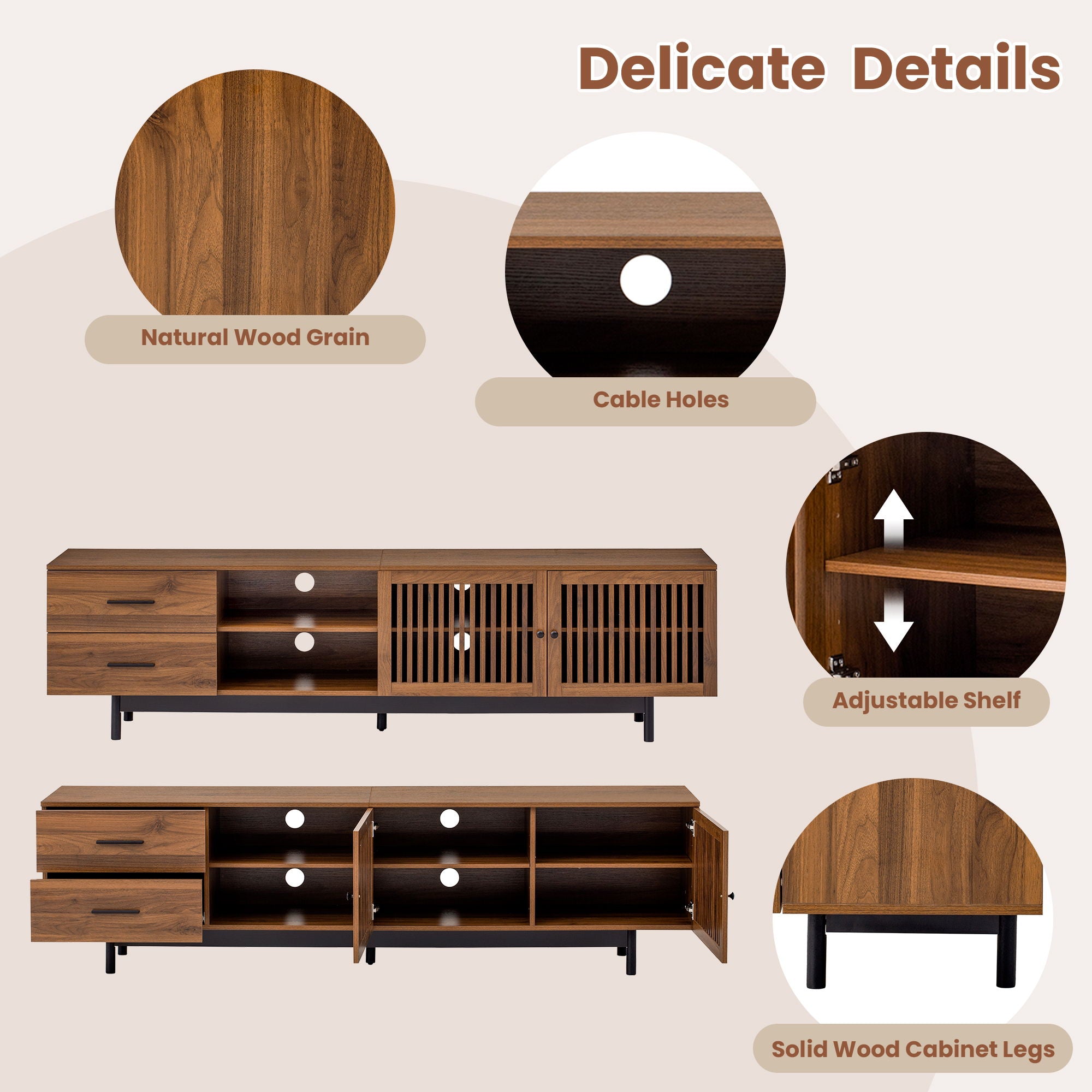 78" TV Stand For TVs Up To 85" Entertainment Center With Deep Drawers & Cable Management, Soft Closing Hinges - Walnut