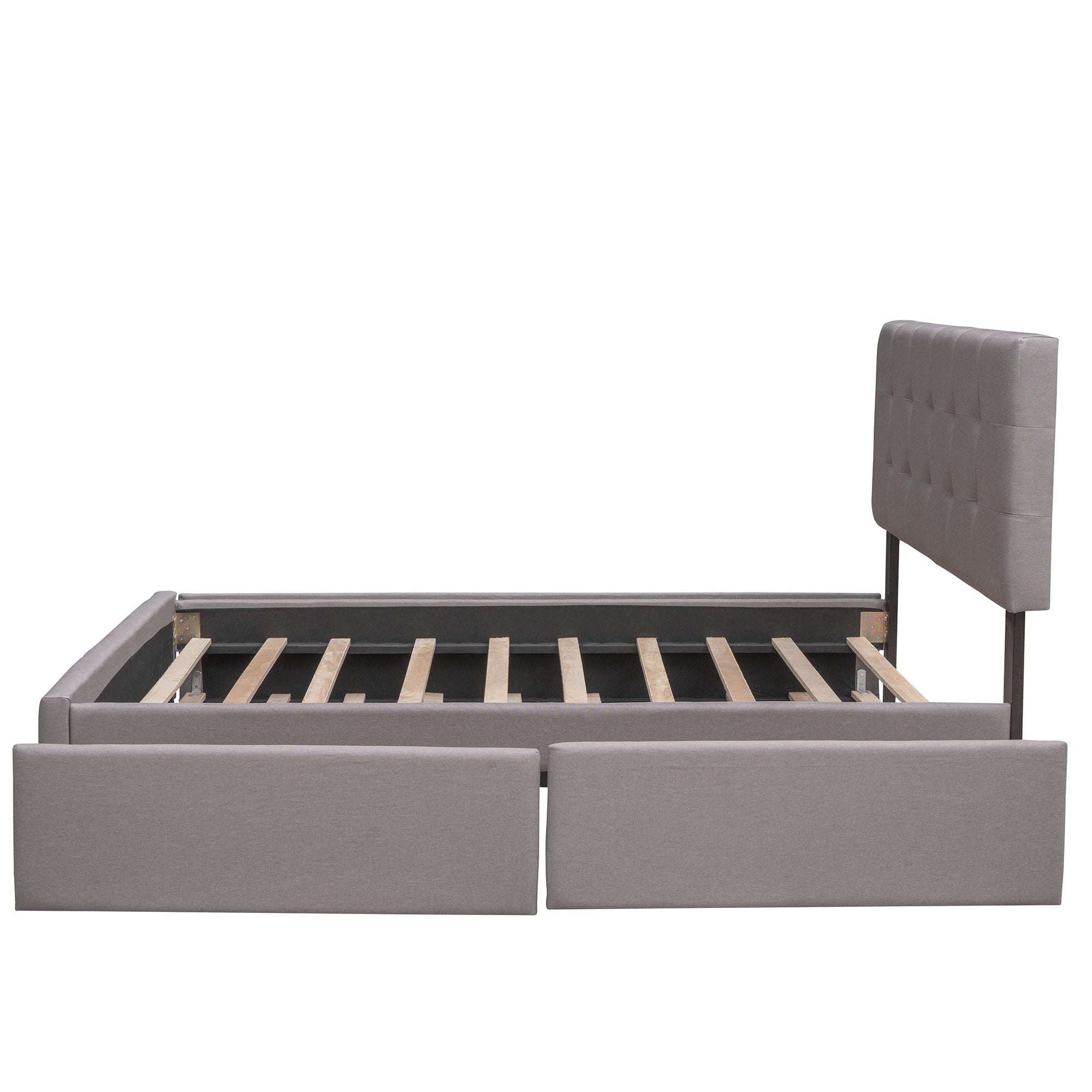 Upholstered Platform Bed With Classic Headboard And Drawers, No Box Spring Needed