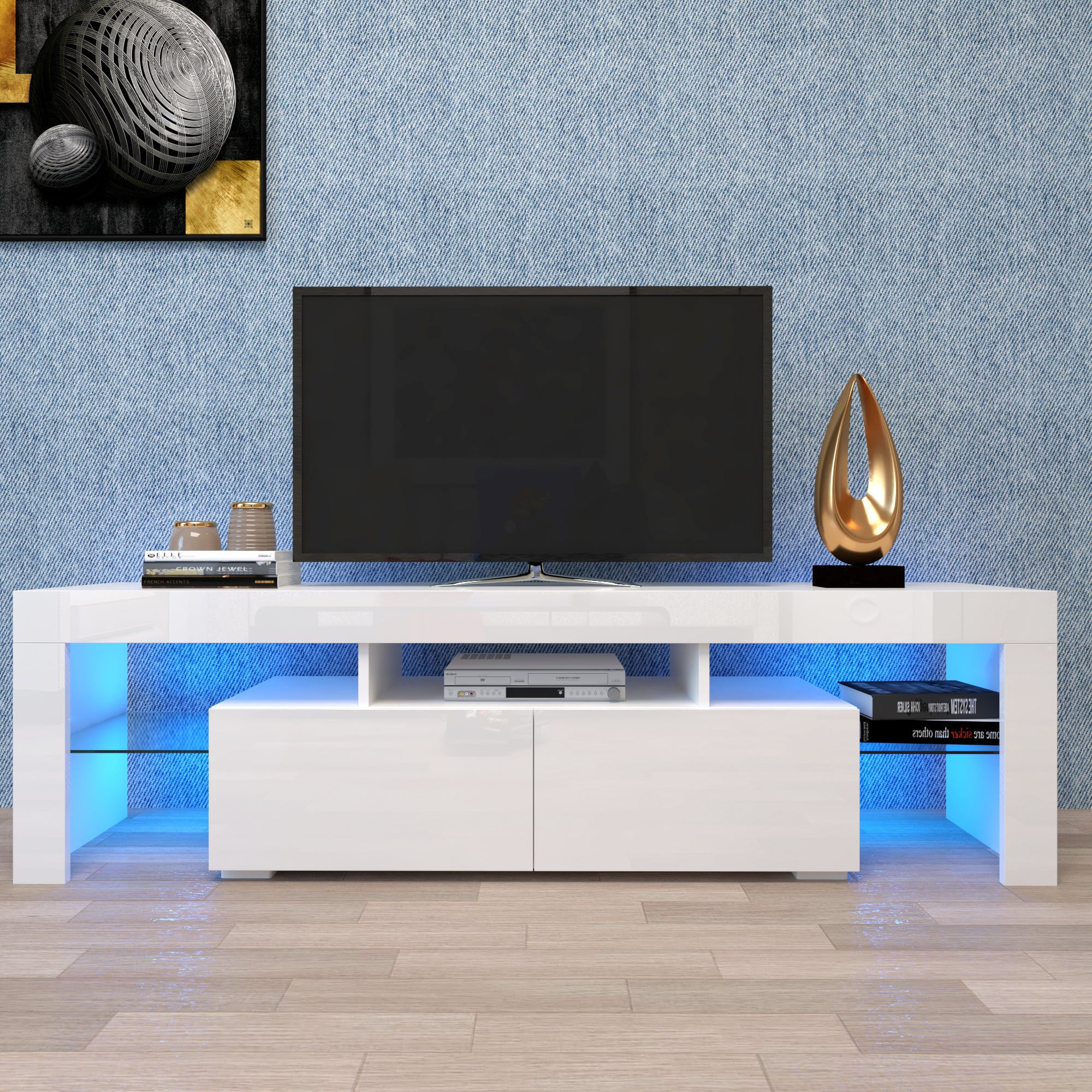 Modern White Led TV Stand | Stylish 20 Colors LED TV Stand
