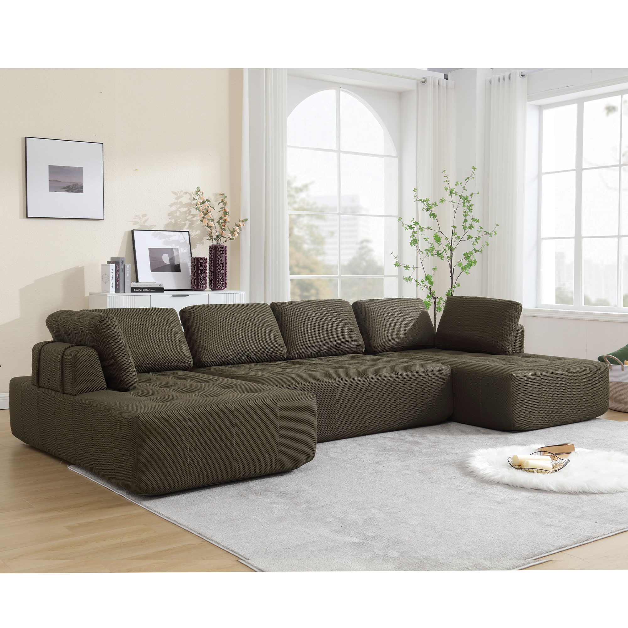 138.5" Modular Combination U-Shaped Sofa in Green