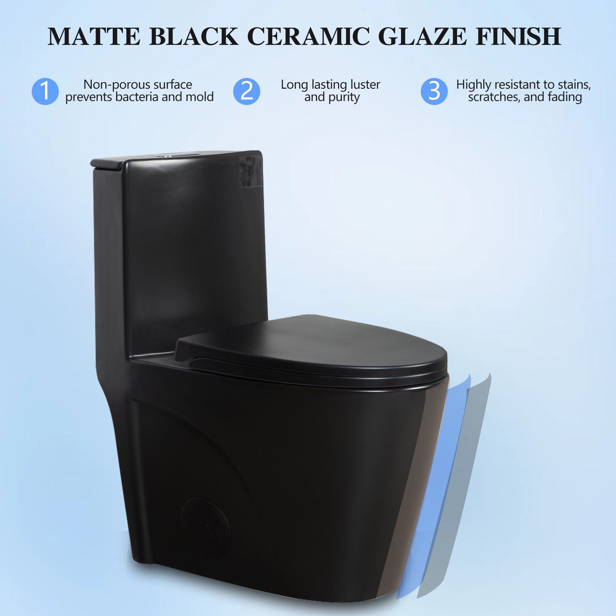 1.1 / 1.60 Gpf Dual Flush 1 Piece Toilet, Water Saving Elongated Comfort Height Floor Mounted, Soft Close Seat, 1000 Gram Map Flushing Score Toilet - Matte Black