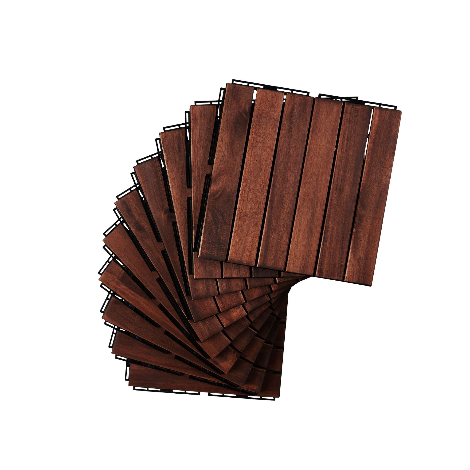 Interlocking Deck Tiles Striped Pattern, Waterproof Anti Mildew Brown