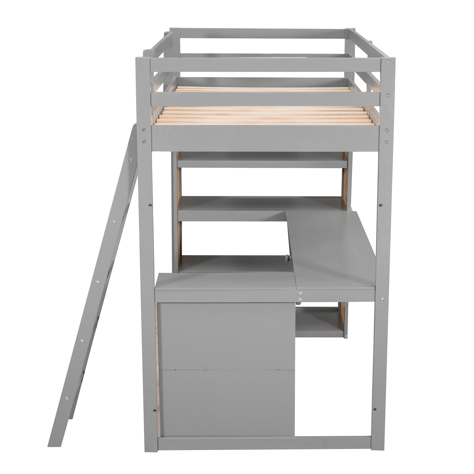 Loft Bed With Ladder, Shelves, And Desk
