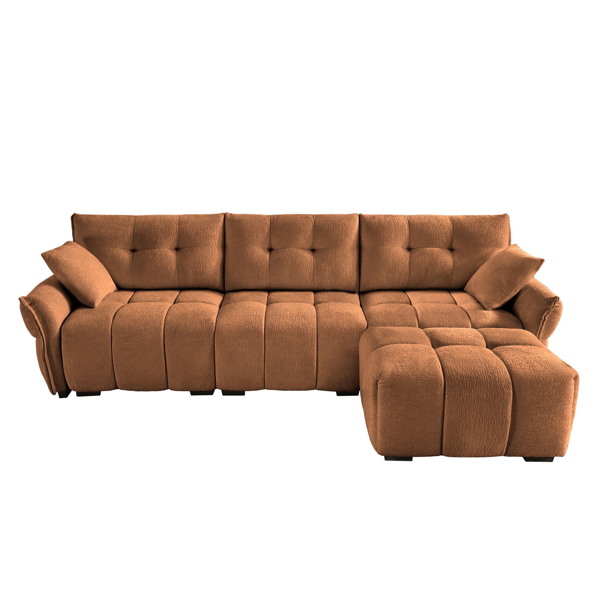 Sofa Set With Ottoman And Pillows, Textured, High Resilience Cushions