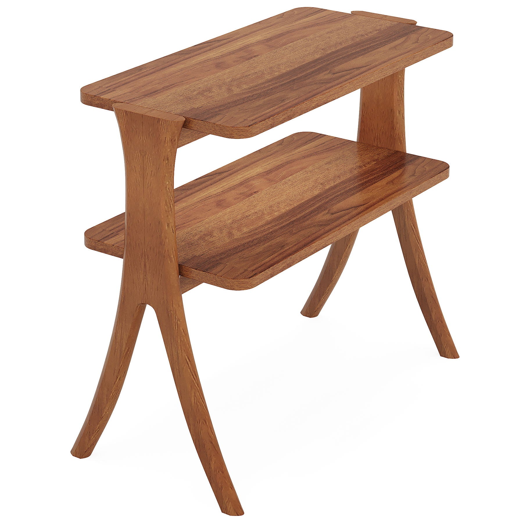 Narrow 2 Tier Side Slim Accent Table For Living Bedroom Or Entryway, Space Saving Furniture With Storage Shelf - Walnut