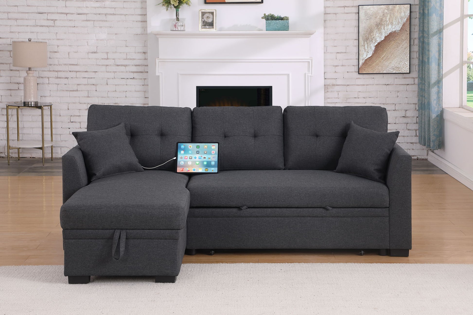 Sectional Sofa Bed - Dark Gray - Best Buy Furniture