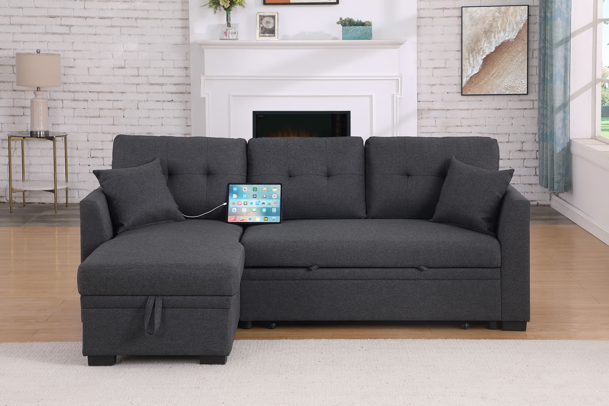 Stylish Sectional Sofa Bed - Dark Gray