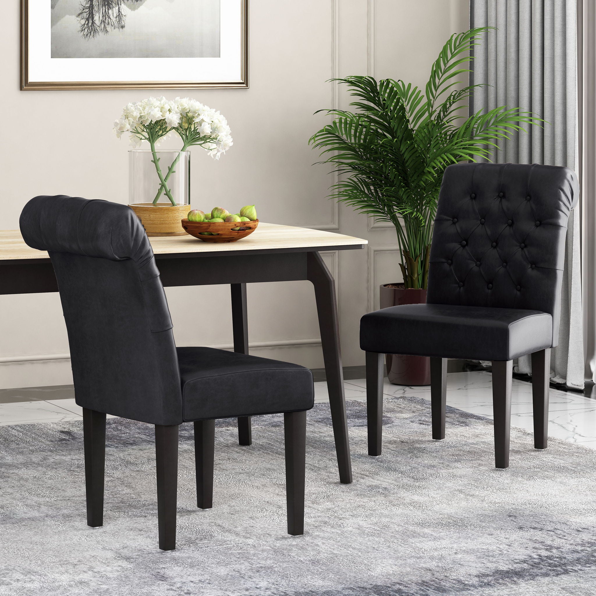 Broxton - Tuft Dining Rolltop Chairs With Button Tufted Backrest (Set of 2)