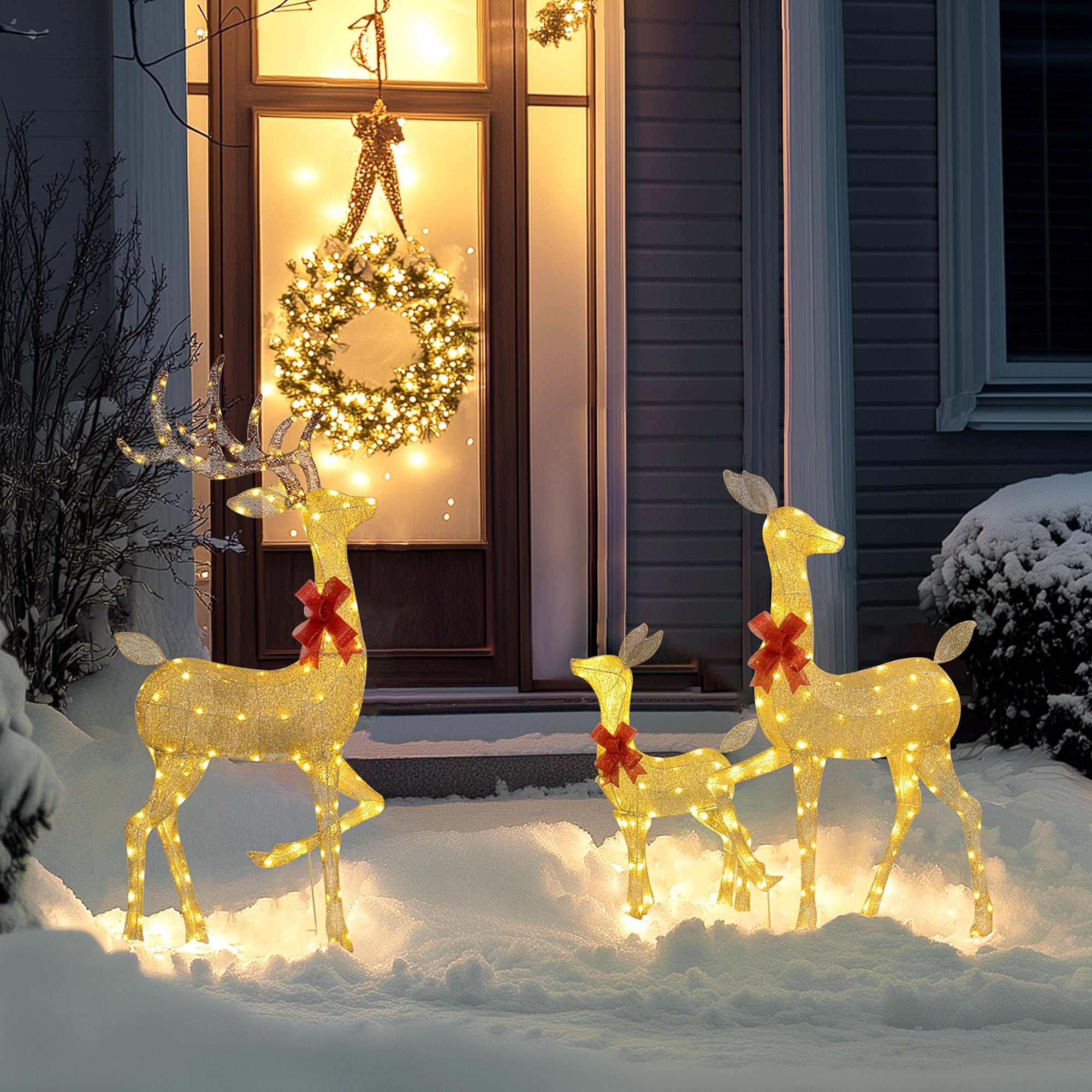 4.5ft 3-Piece Illuminated Holiday Deer Family- 3 LED Light Modes