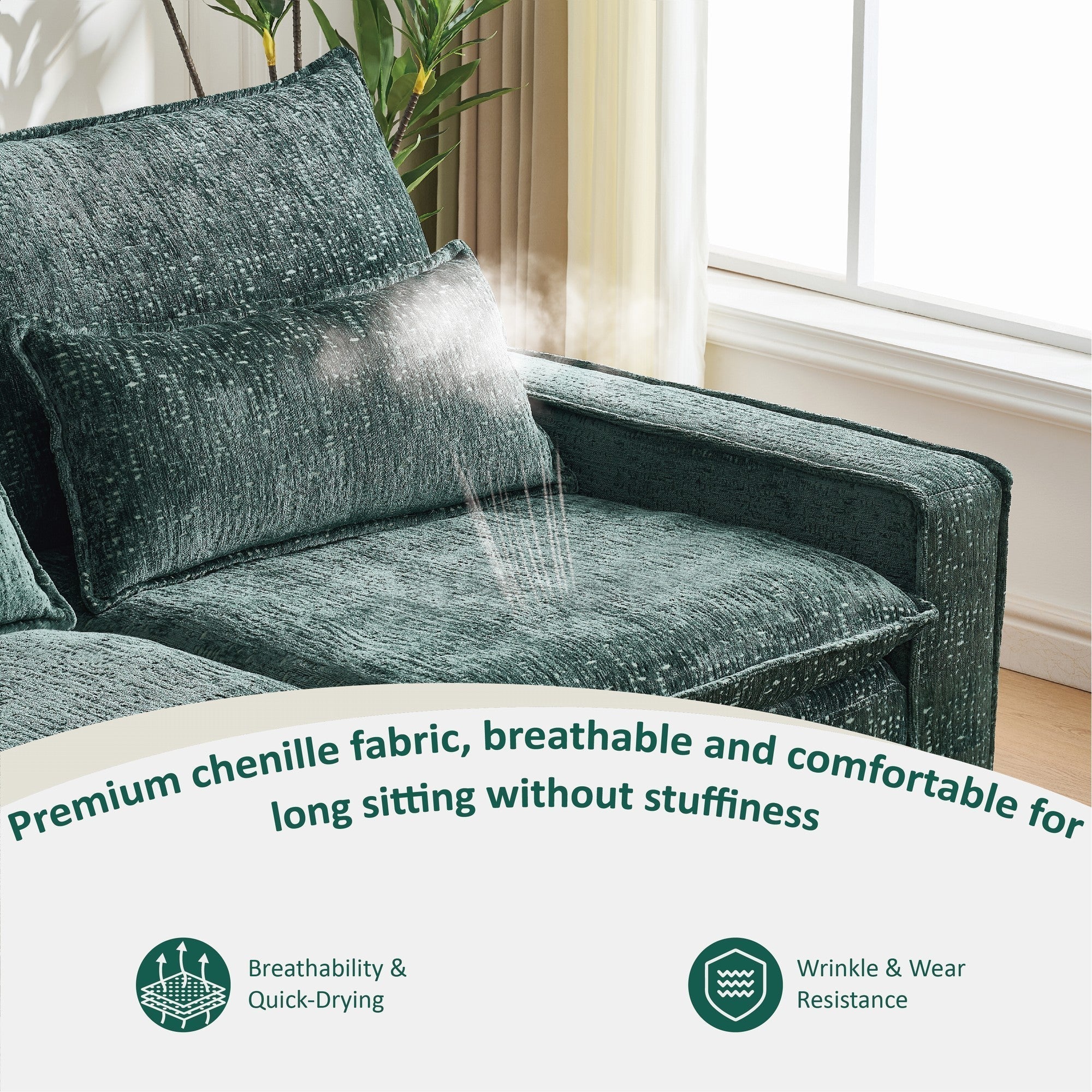 Modern Comfy Chenille L Shaped Sectional Sofa with Movable Ottoman